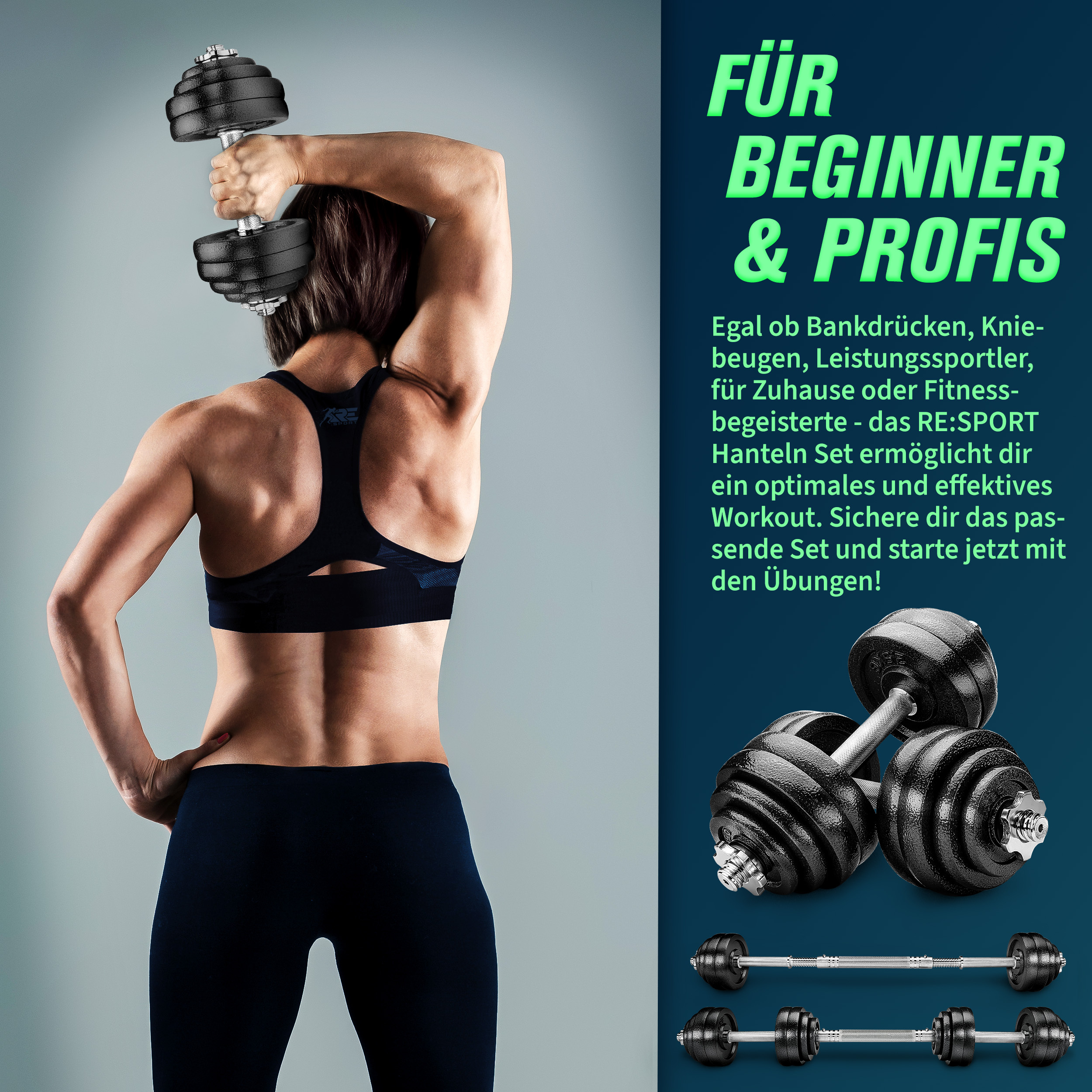 RE:SPORT® 2-in-1 halterset 15 - 60 kg