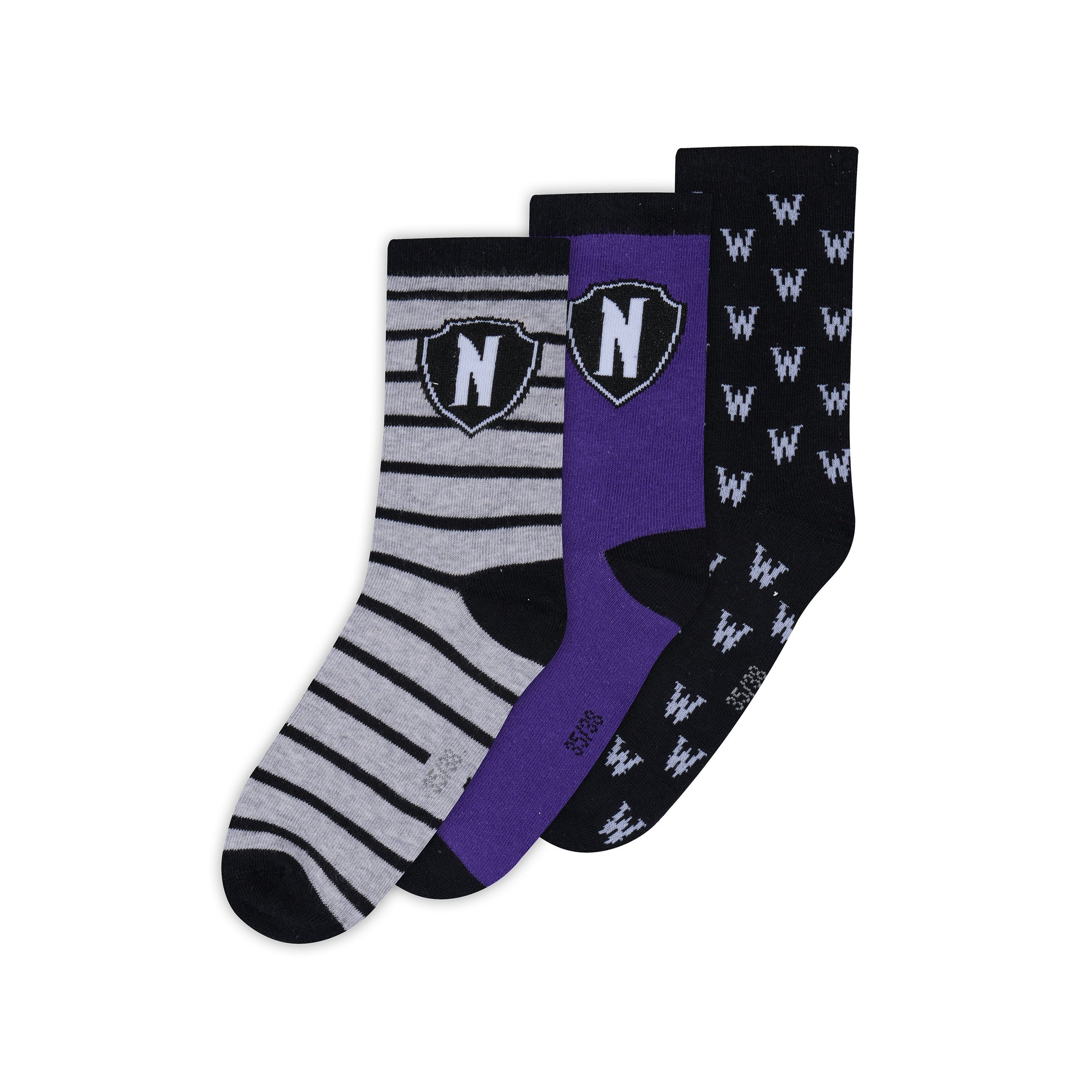 Image of Wednesday Addams Women's And Girls' Socks 3-pack – 3 Pairs Of Officially Licensed Socks With Design – Cotton Blend For Comfortable Everyday Wear & Stylish Gift Idea