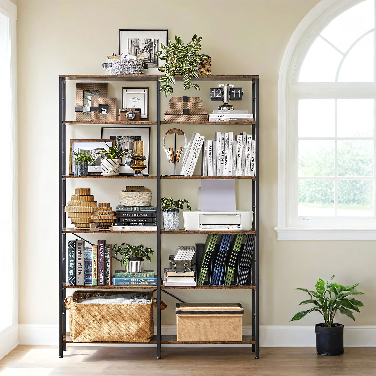 Bookshelf, 6-tier Stand Shelf, 30 X 120 X 170 Cm, Living Room, Study, Balcony, Kitchen, -black.