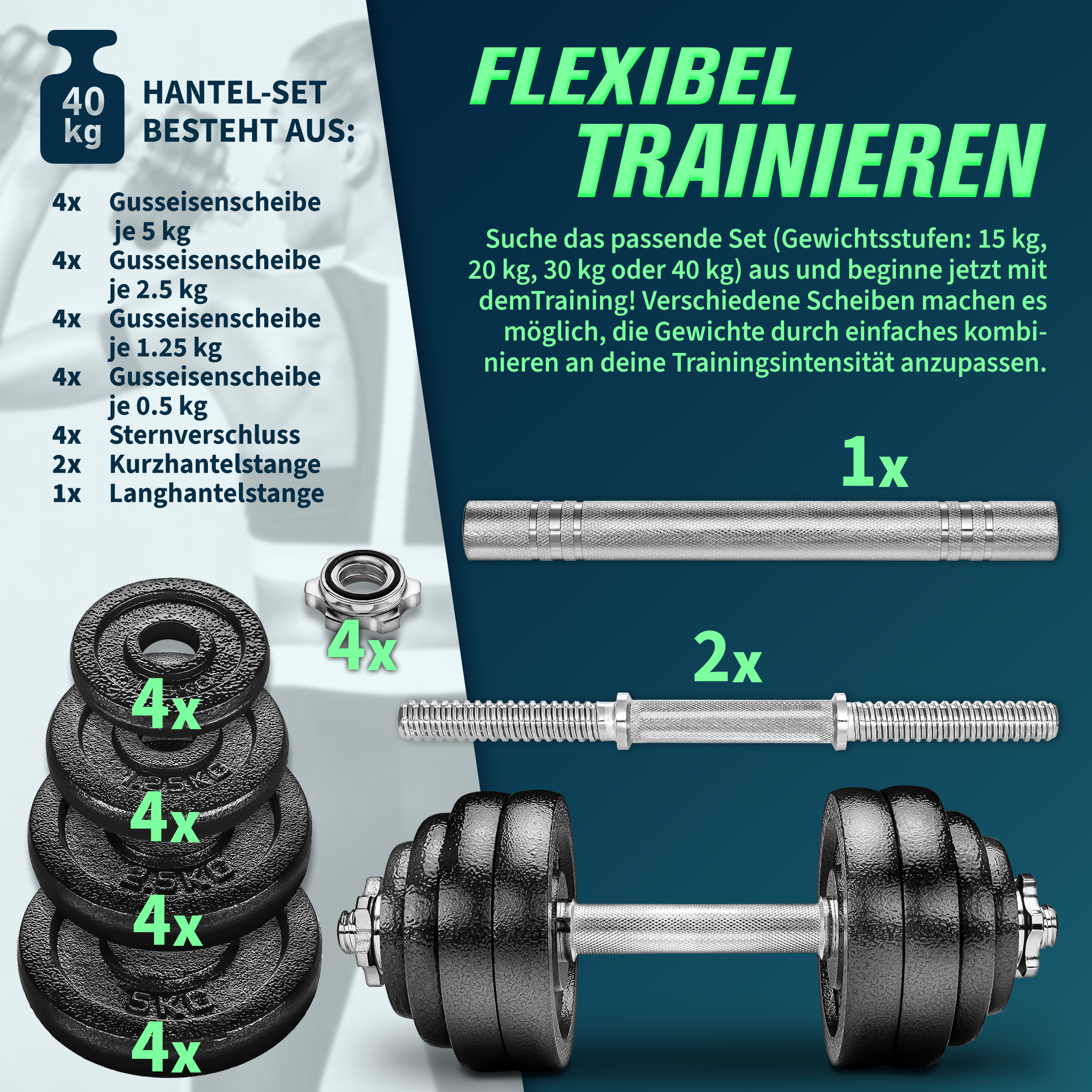 RE:SPORT® 2-in-1 halterset 15 - 60 kg