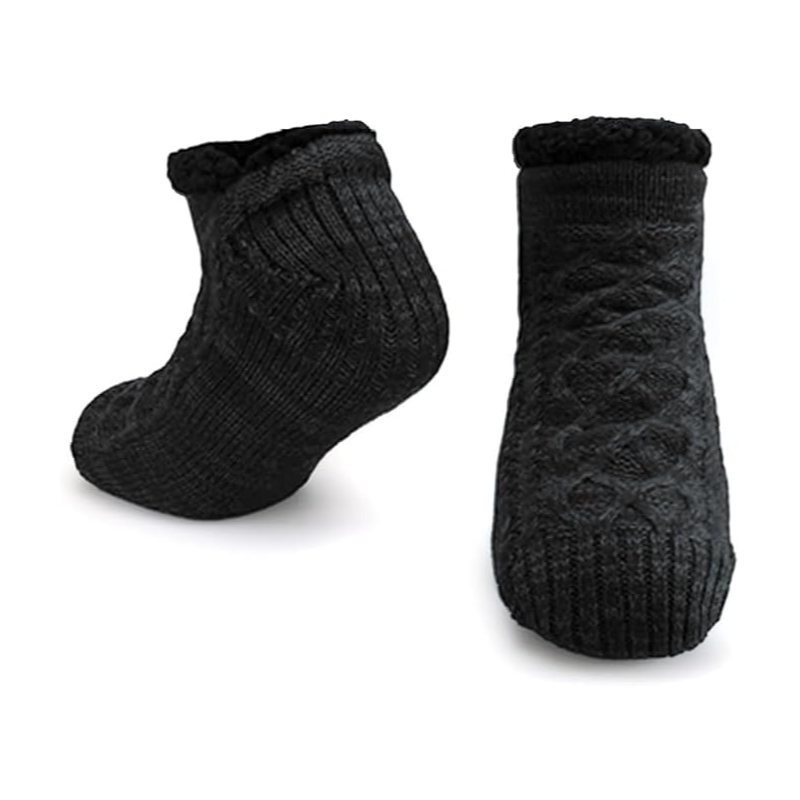 TEMU Mens Slipper Socks With Grippers - Inner Fleece Socks For Men | Plain Knitted Black, Grey, Navy | Heat Insulated, Soft, Comfy, Non-slip House