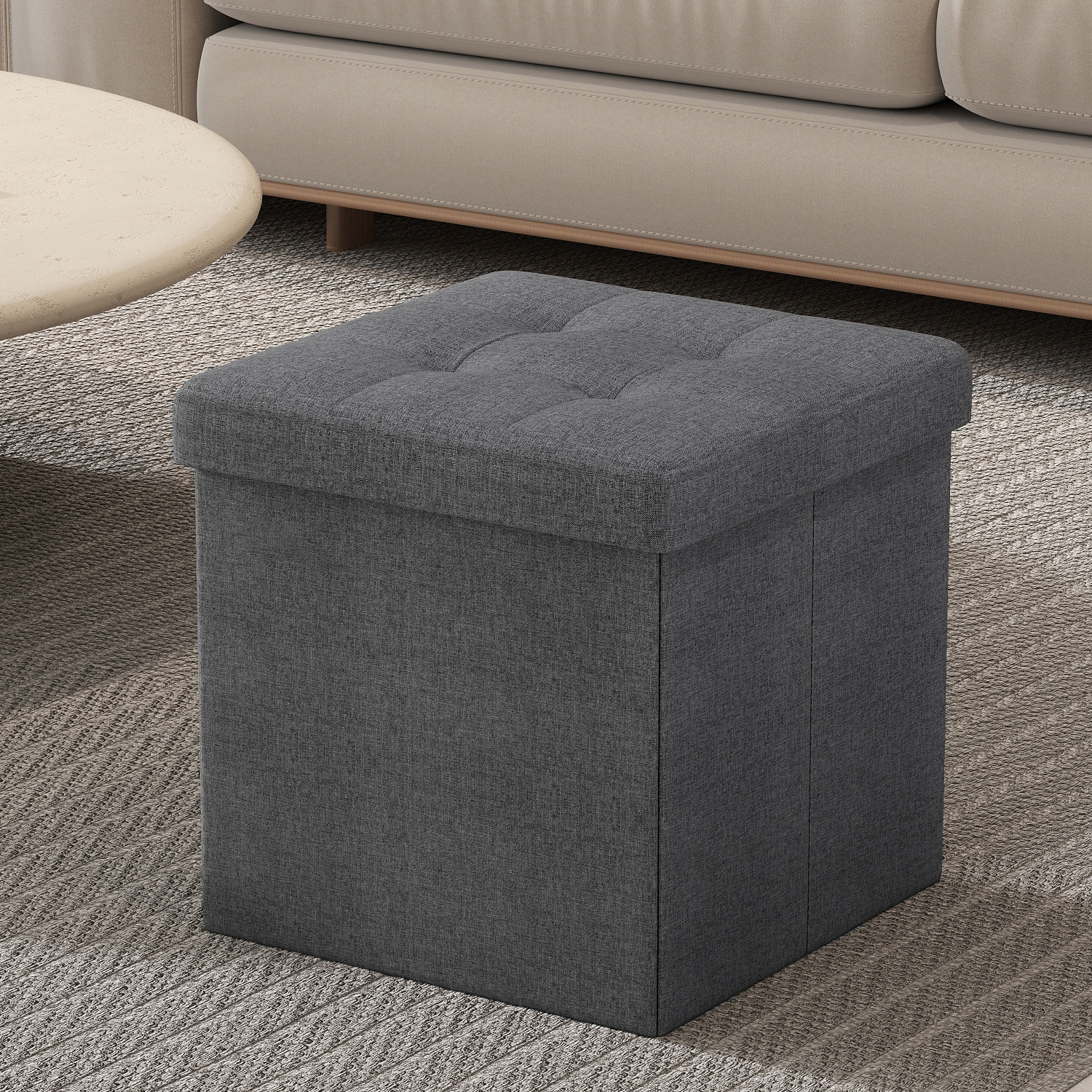 Foldable Stool With Storage, Compact Folding Bench, 38 Cm Footrest, Seat Cube, Storage Box, Supports Up To 300 Kg, Dark Gray