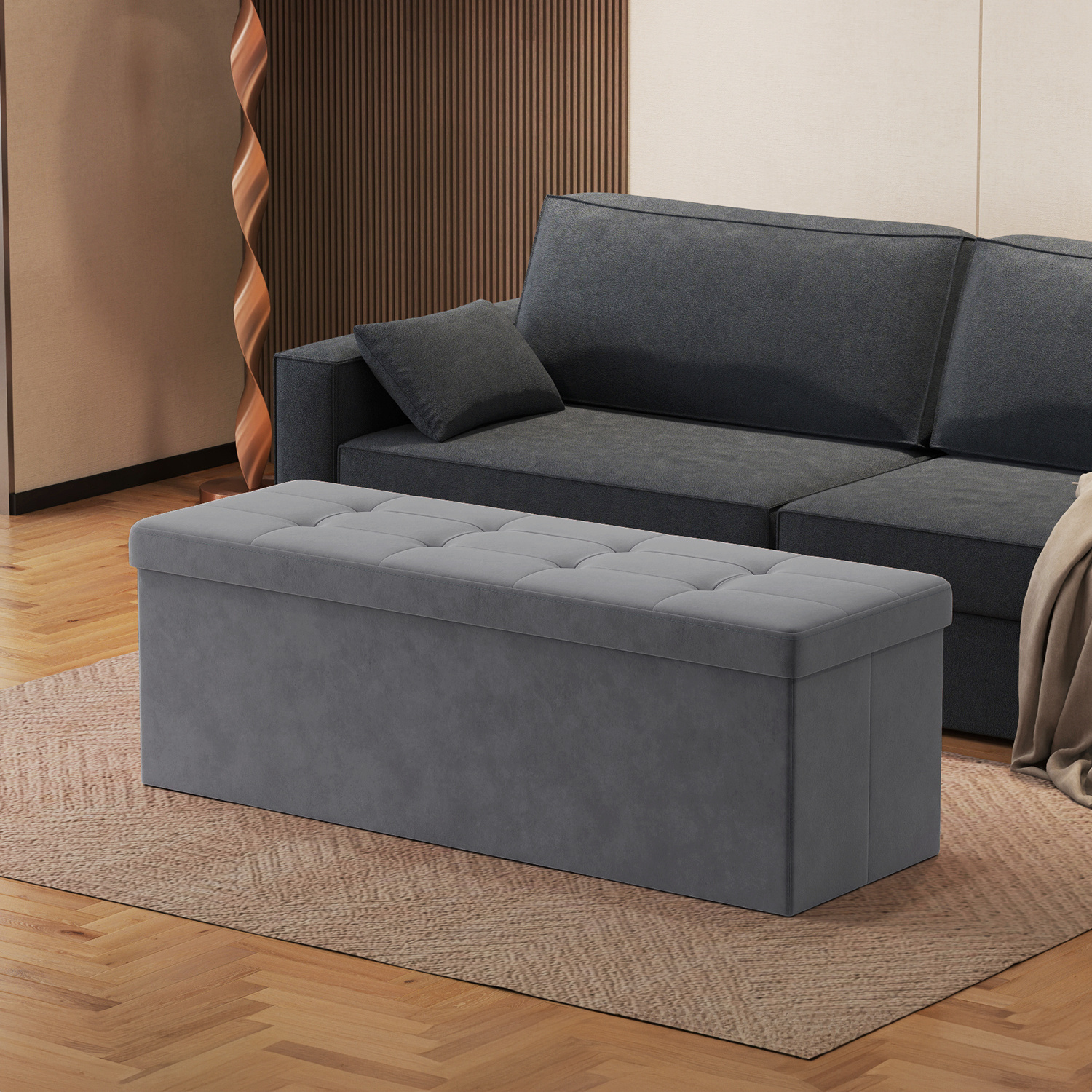 38 X 110 X 38 Cm Footstool, Loadable Up To 300 Kg, Foldable Bench, Storage Stool With Storage Compartment, Storage Box, For Living Room Bedroom Hallway.