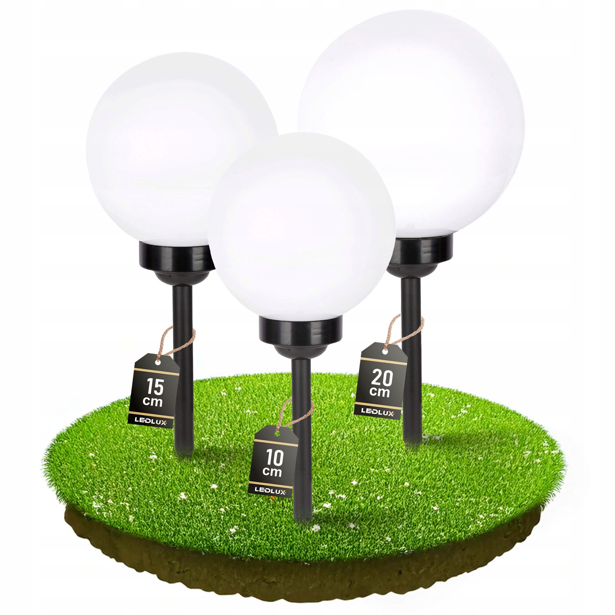 zestaw lampa solarna ogrodowa biała kula led wbijana 10/15/20cm doskonała do oświetlenia ogrodu tarasu i podjazdu ekologiczne oświetlenie zasilane energą słoneczną nowoczesny design długa żywotność łatwa instalacja bezprzewodowa wysoka jakość i odporność na warunki atmosferyczne