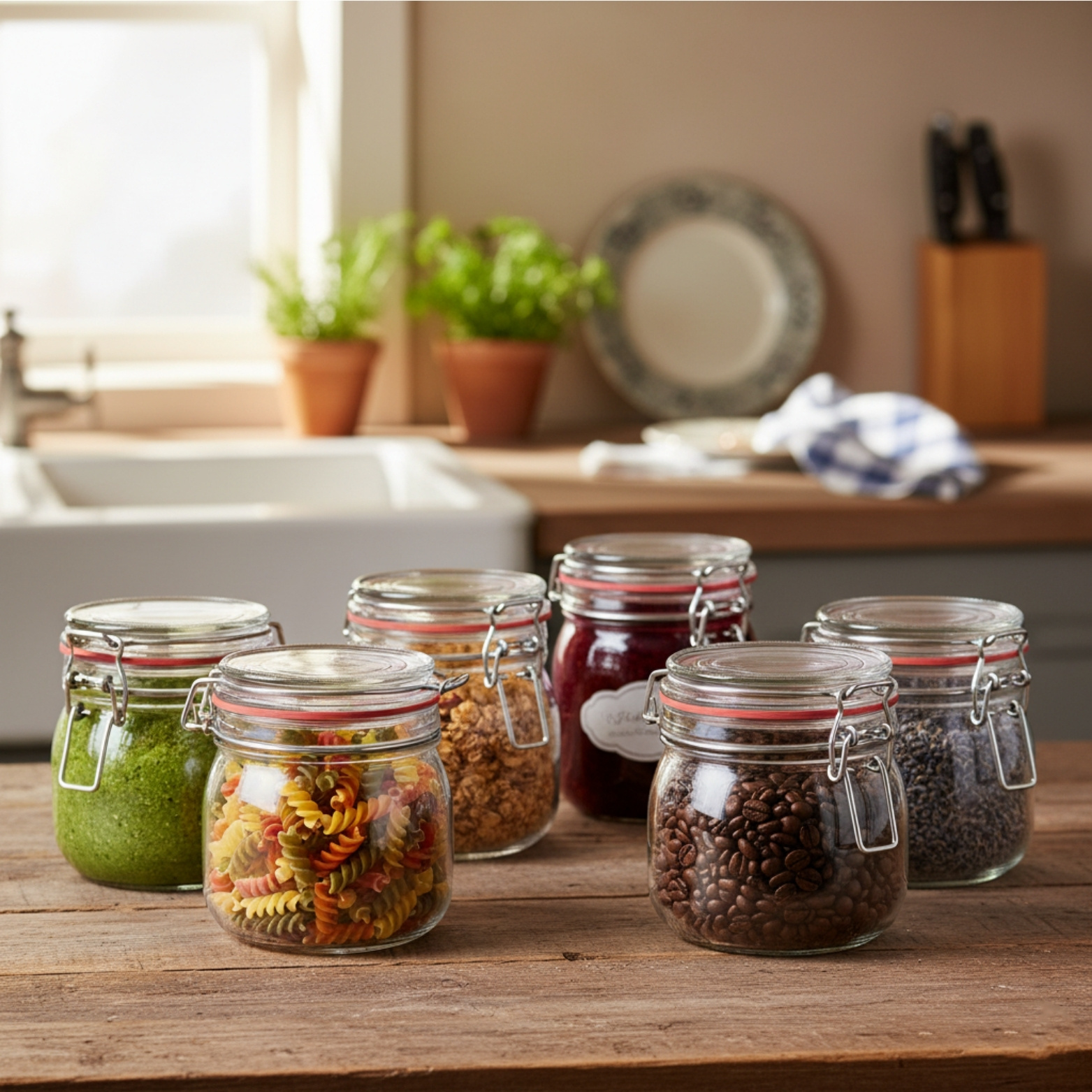 6 Wire Clamp Jars And 600ml Canning Jars