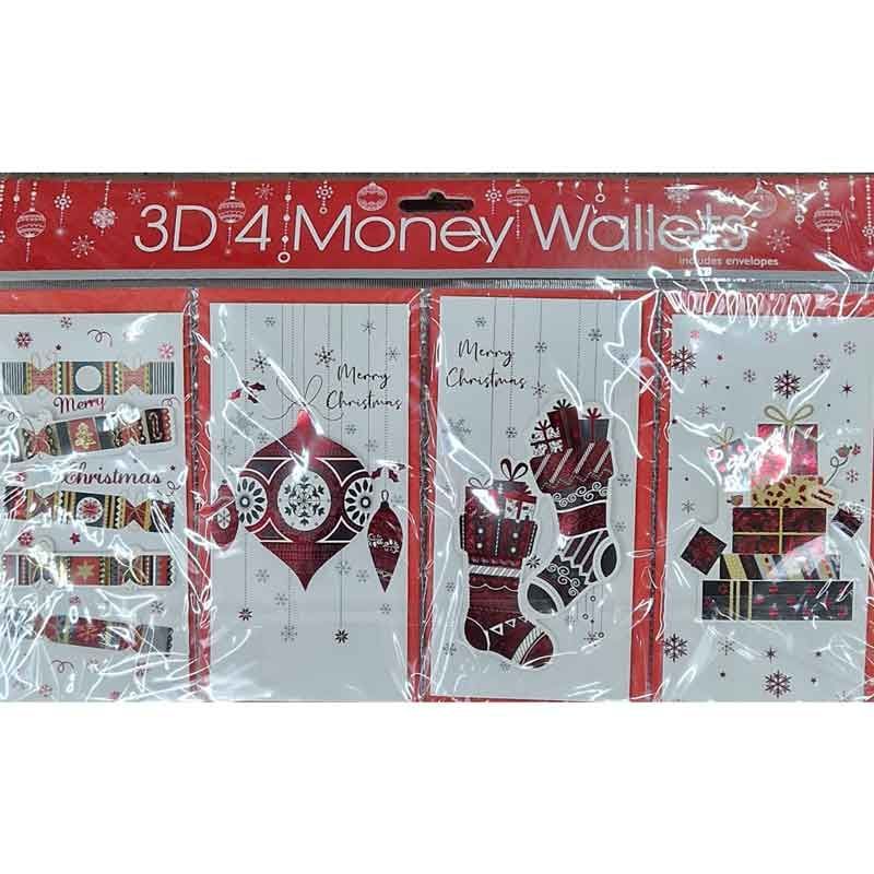 TEMU Bg Tulip (xtu3dmw-123) 3d Money Wallets Christmas Money Wallets, Contemporary Red Foil Designs - Pack Of 4