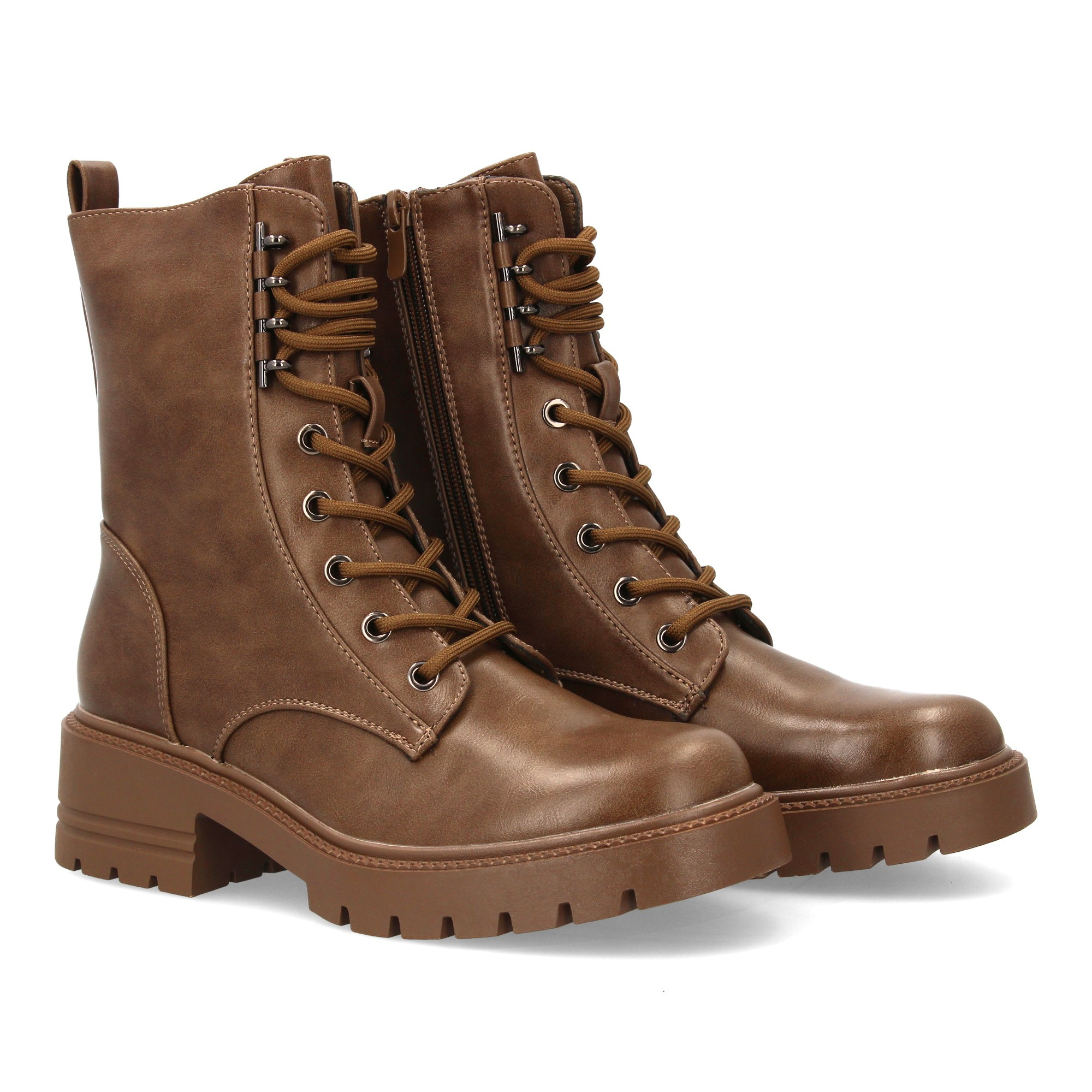 Military-style With Front Laces And Metallic Details And Thick Sole. Side Zipper Closure. Ideal For Women In -winter Season.