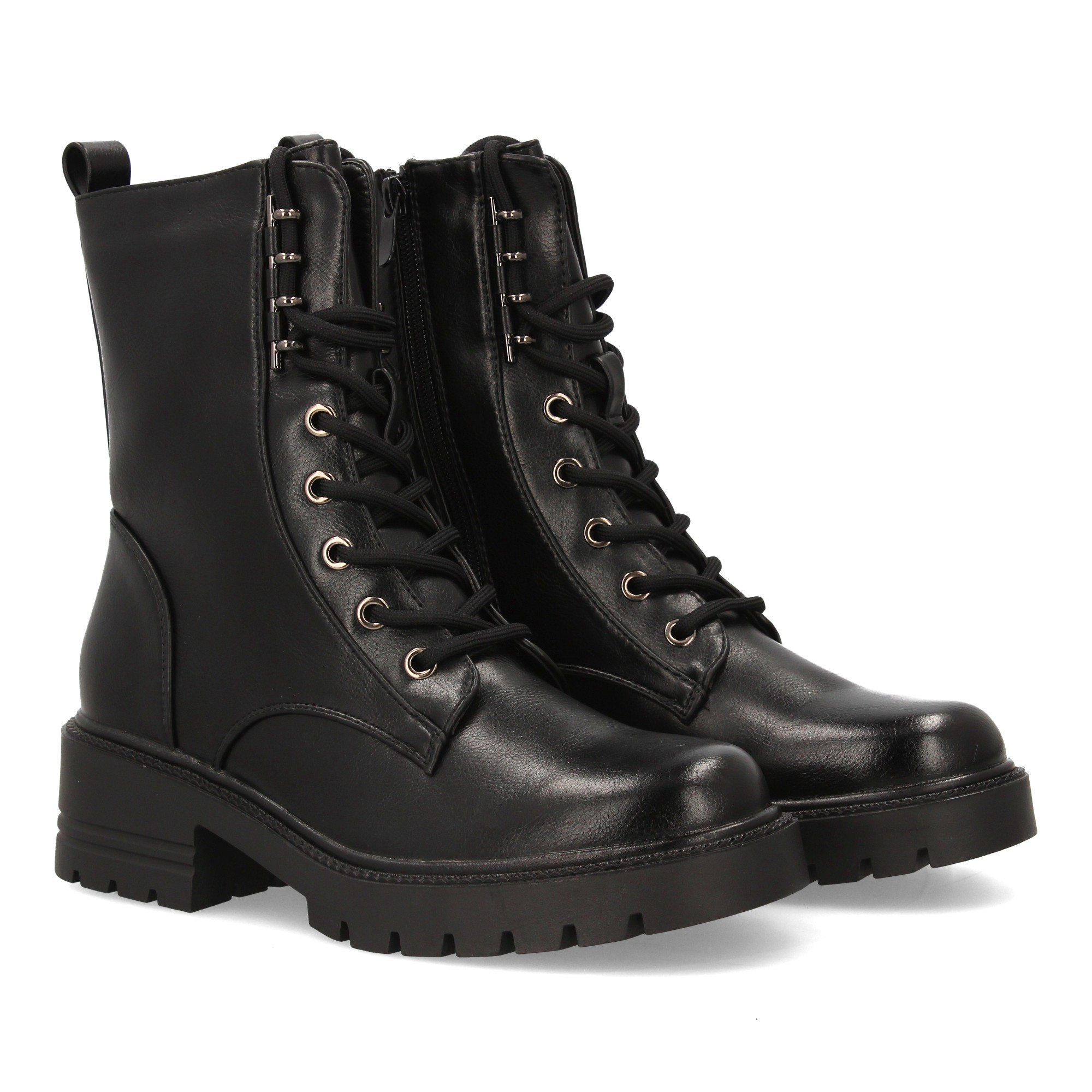 Military-style With Front Laces And Metallic Details And Thick Sole. Side Zipper Closure. Ideal For Women In -winter Season.