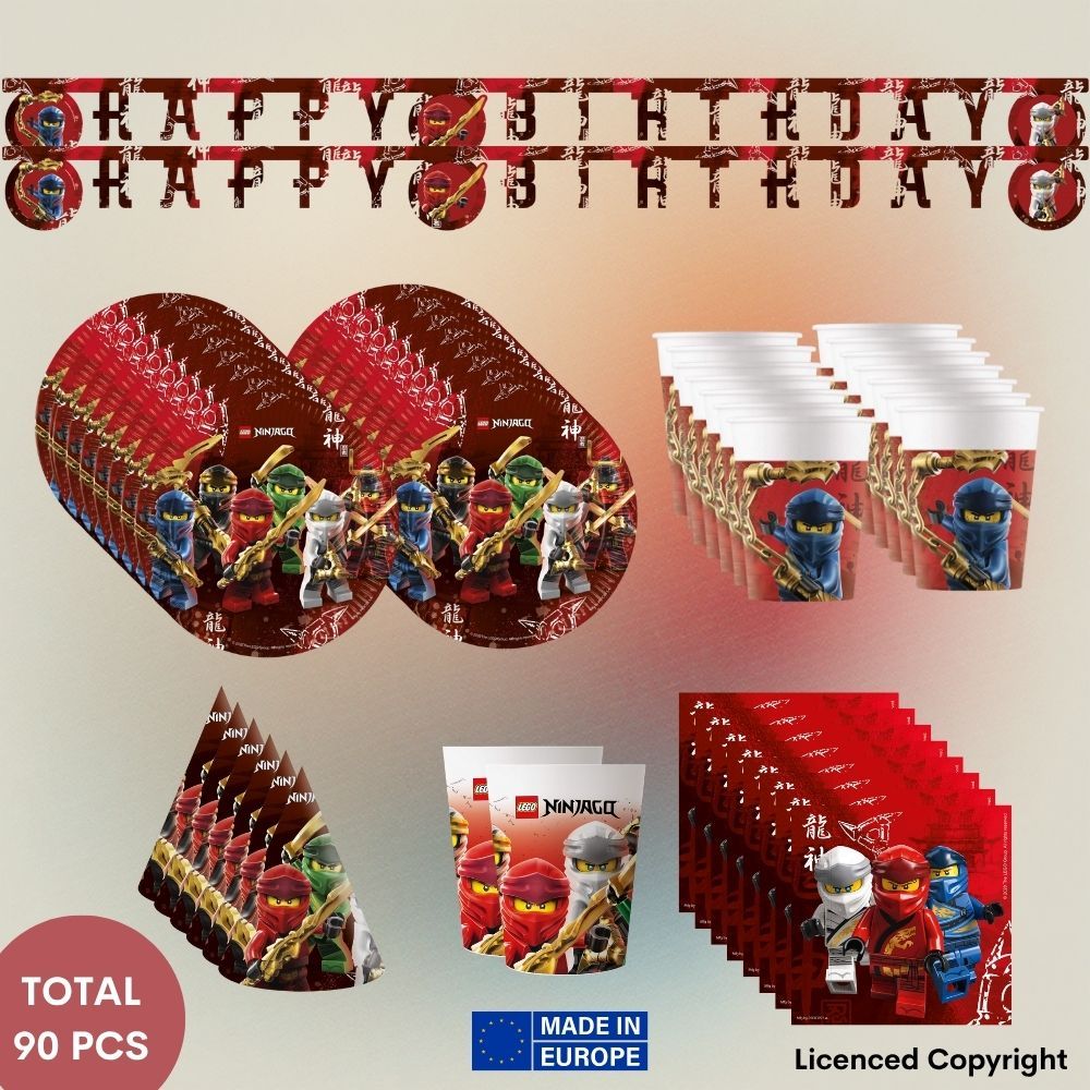 TEMU 82-piece Ninjago Kids Party Set For Birthdays – Colorful Disposable Tableware With 16 Paper Plates Ø23 Cm, 16 Paper Cups 200 Ml, 40 Napkins, 6