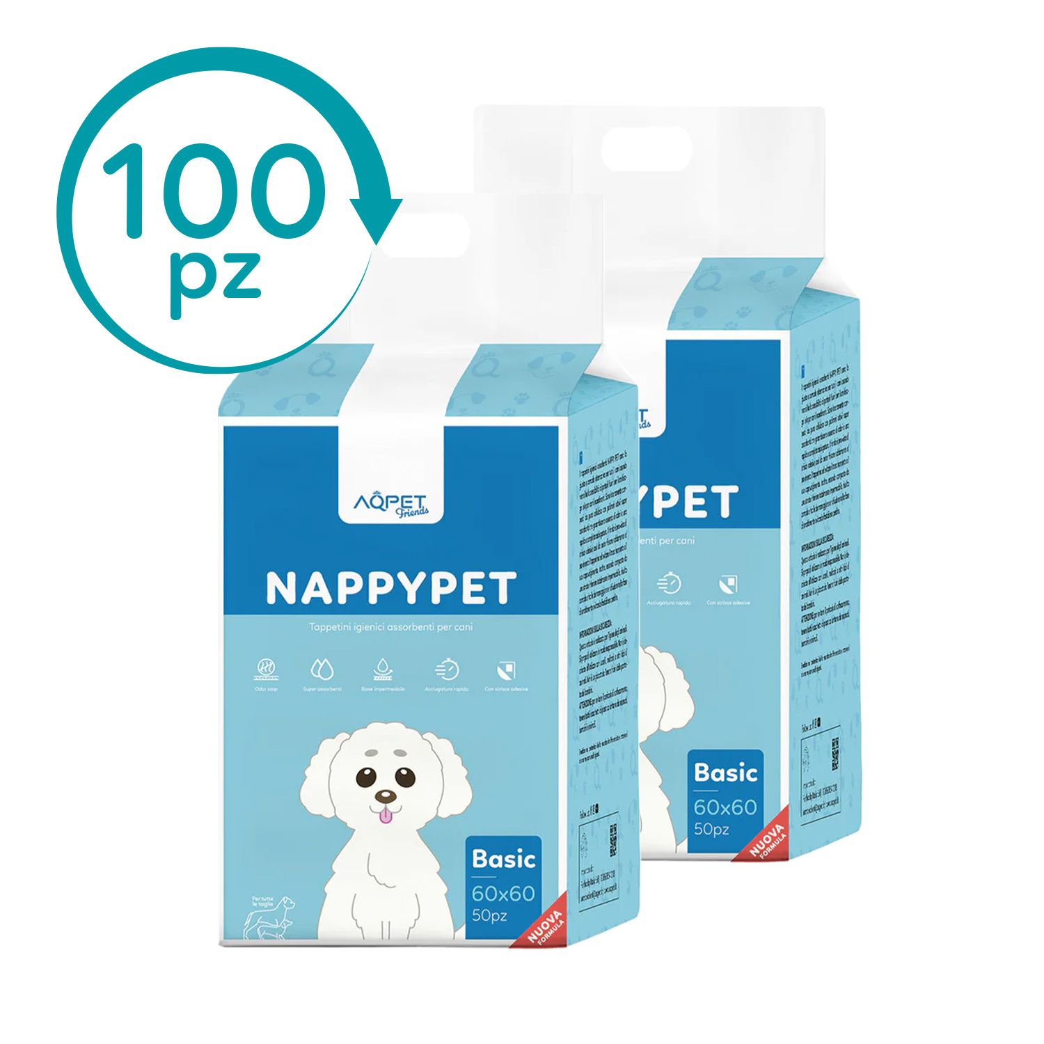 TEMU AQPET FRIENDS Tappetini Igienici per Cani 60x60 cm �� Con Polimeri Super Assorbenti, Impermeabile e Adesivi Antiscivolo, Ideali per Cuccioli e
