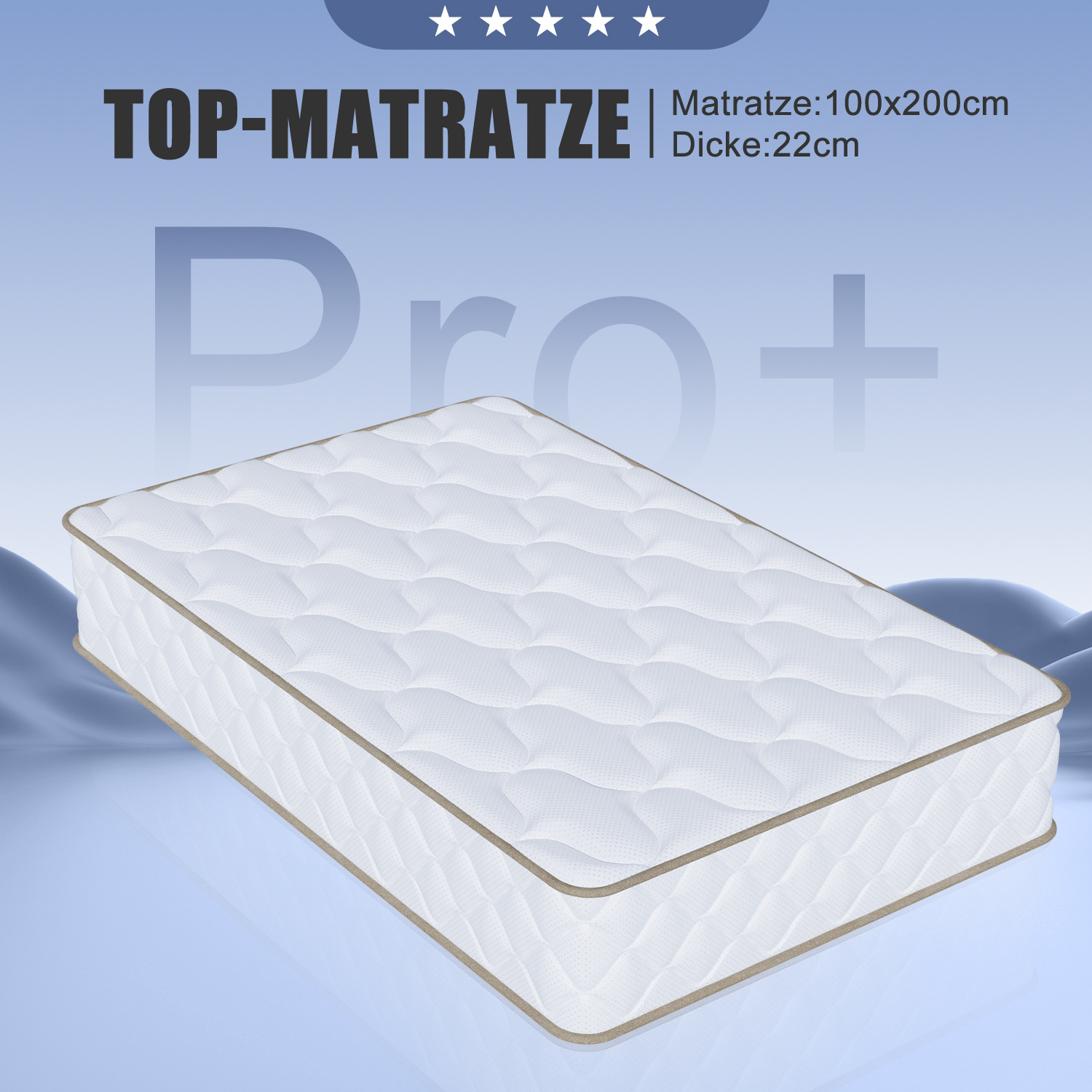 Federkern Mattress 100x200cm, 22cm Thick, Noise-reducing Springs, Comfortable And Breathable.