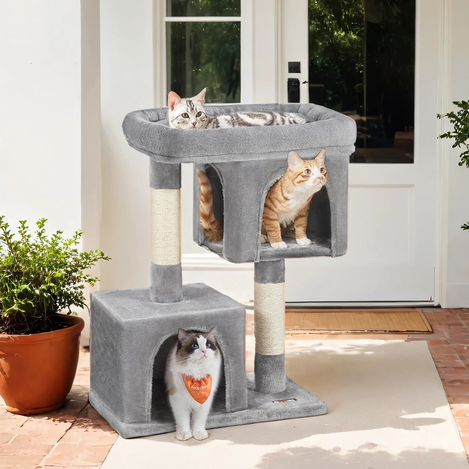 E-shop 84 cm hoher Kratzbaum, Katzenbaum für große Katzen, große Aussichtsplattform, 2 Katzenhöhlen, Sisalsäule, Katzenkratzbaum