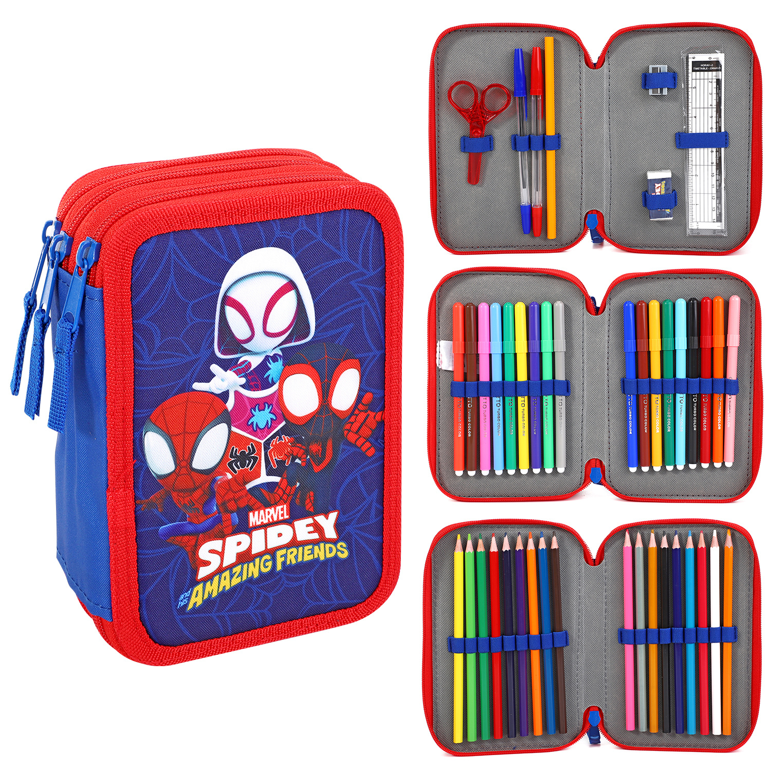 TEMU 3 Tier Large Pencil Case Multi Compartment School Supplies Stationery Colouring Pens Pencils Sets