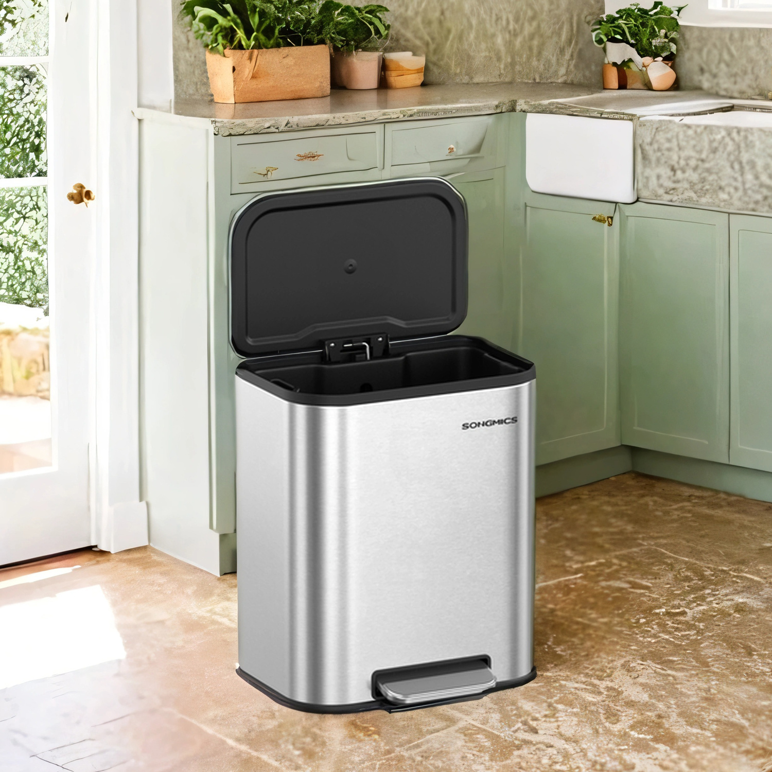 Kitchen Trash Can, 20 Liter Waste Bin With Lid, Step Trash Can, Steel, Soft Close, Wide Non-slip Pedal, Silver