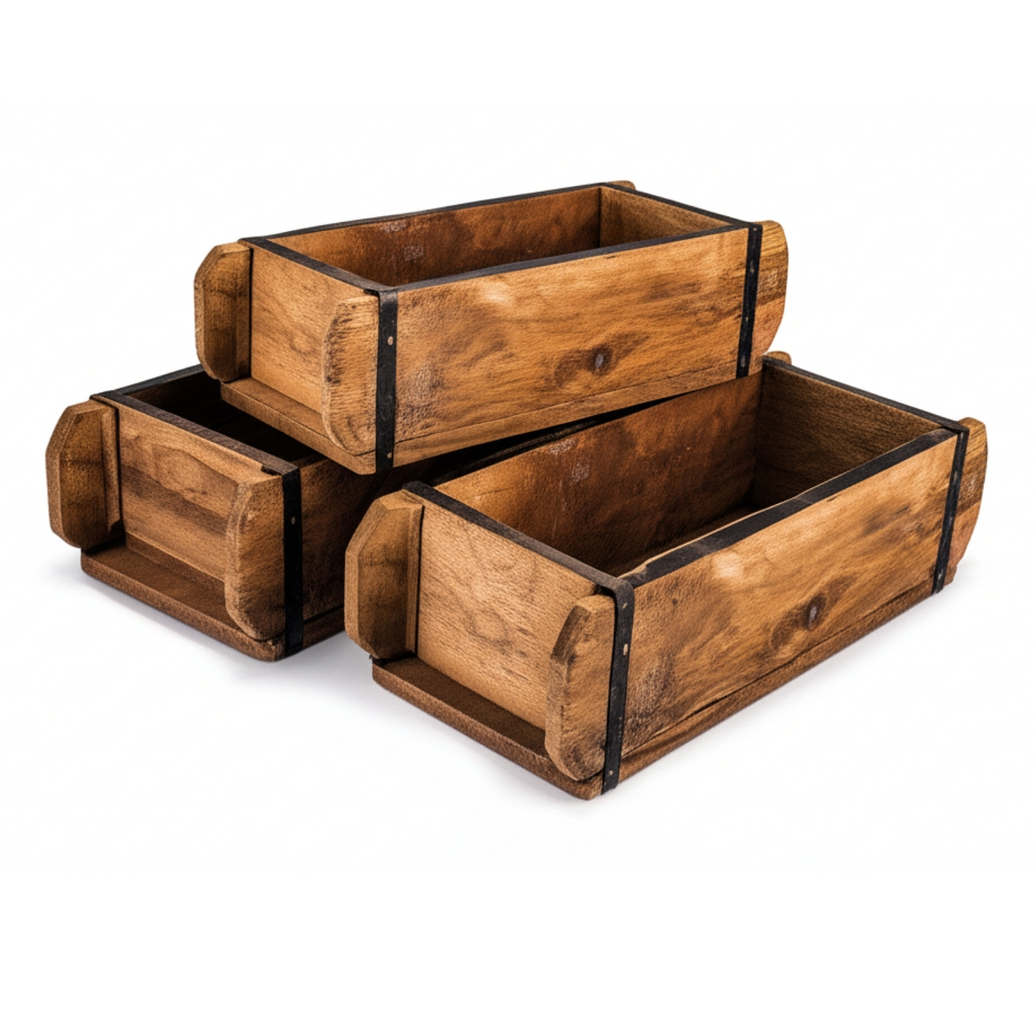 Brick Mold Set Of 3, Wooden Box, 32 X 14 X 9 Cm