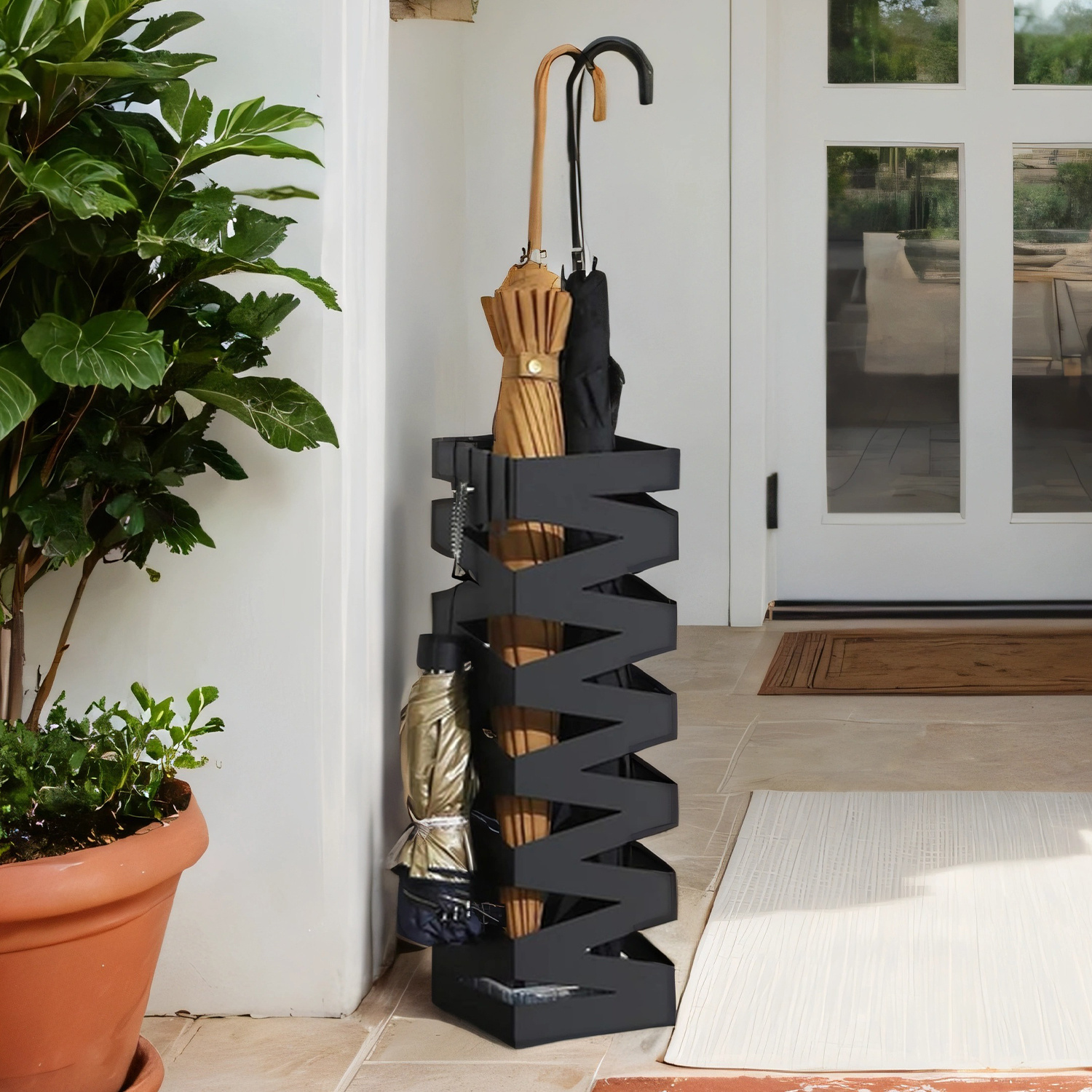 15.5 X 15.5 X 49 Cm, Stand, Square, With 4 Hooks And A Removable Water Collection Tray.