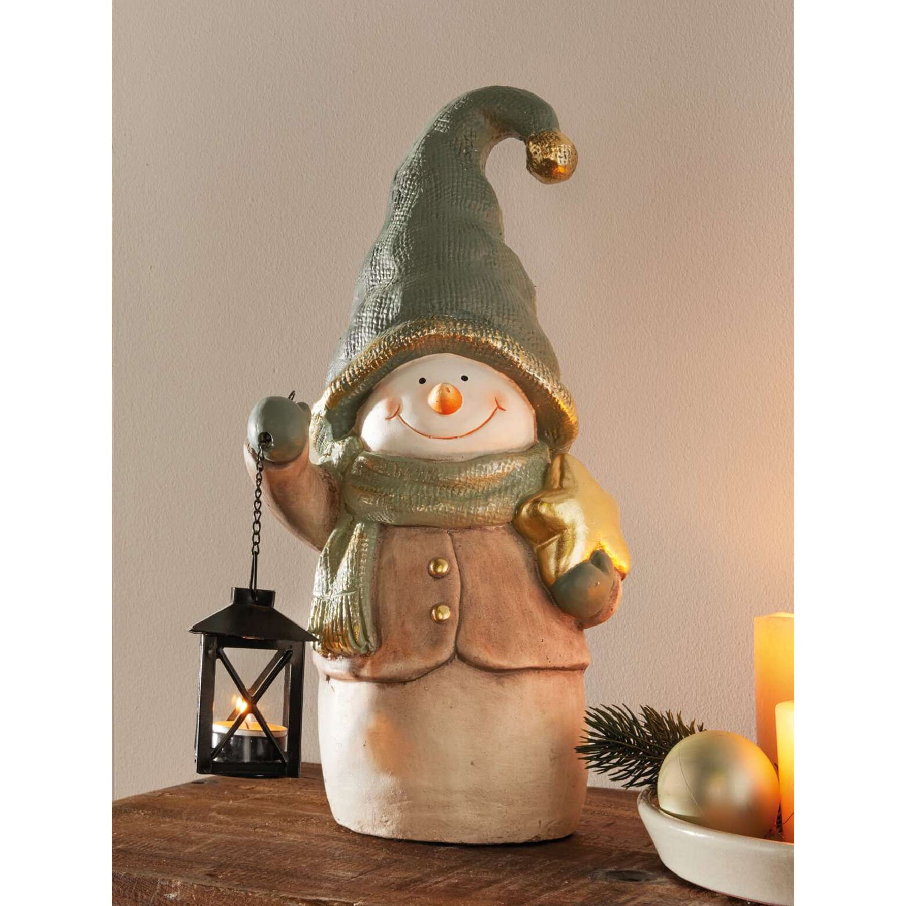 E-shop Dekofigur "Schneemann" mit Laterne, 42 cm hoch, Weihnachtsdeko, Weihnachtsfigur, Teelichthalter