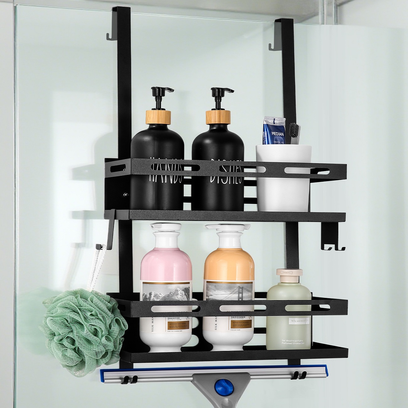 E-shop Duschregal, wandmontiertes Metall-Staurack für die Dusche, multifunktionales Badezimmerregal für Badprodukte, Shampoo und Conditioner