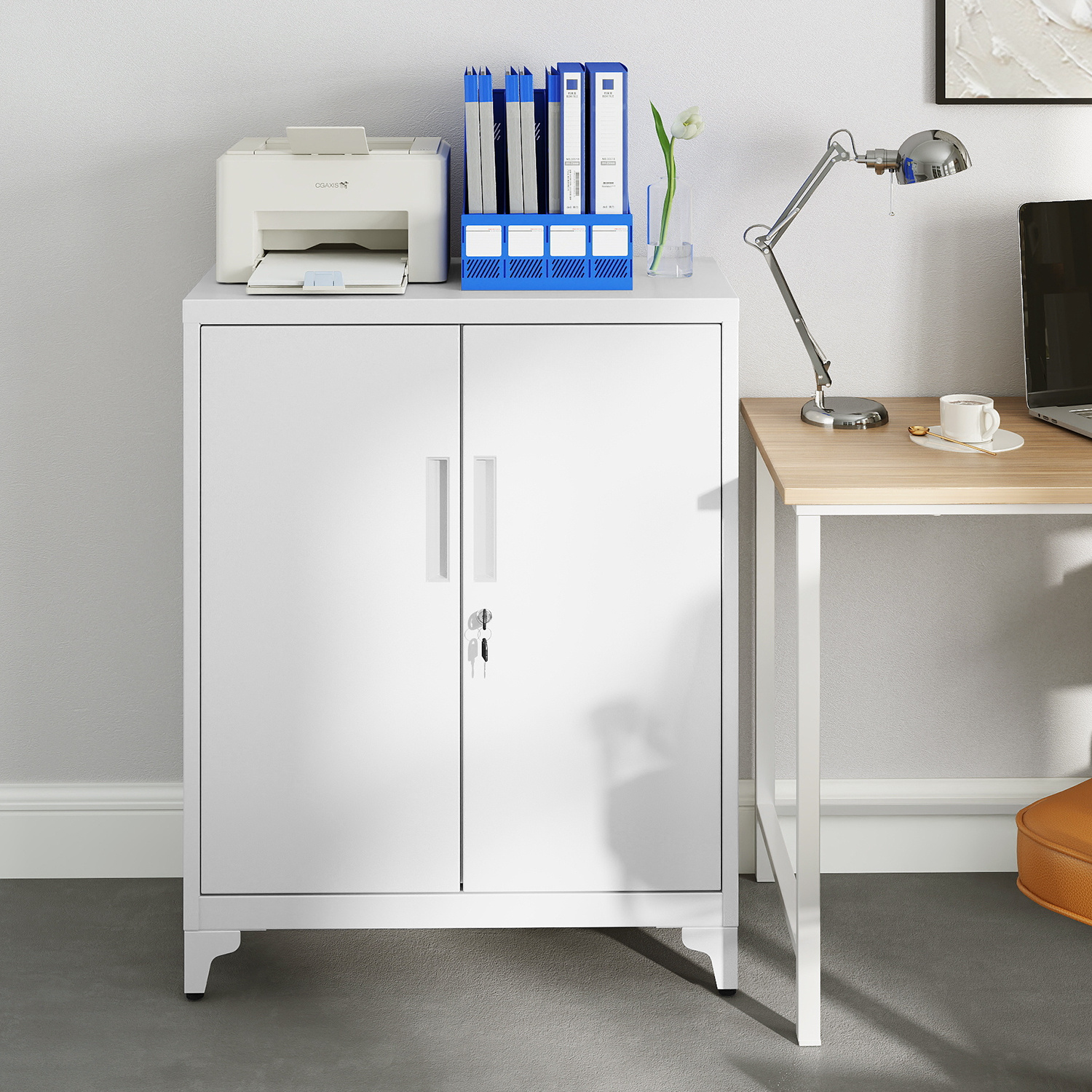 Image of Cabinet, Filing Cabinet, Double-door Office Cabinet, Lockable Cabinet, 80x40x90cm, Suitable For Office, Living Room, Bedroom