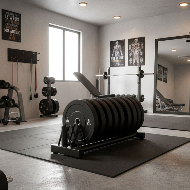 Standard Weight Plate Storage Rack with 45kg Cast Iron Plates & 5ft Barbell