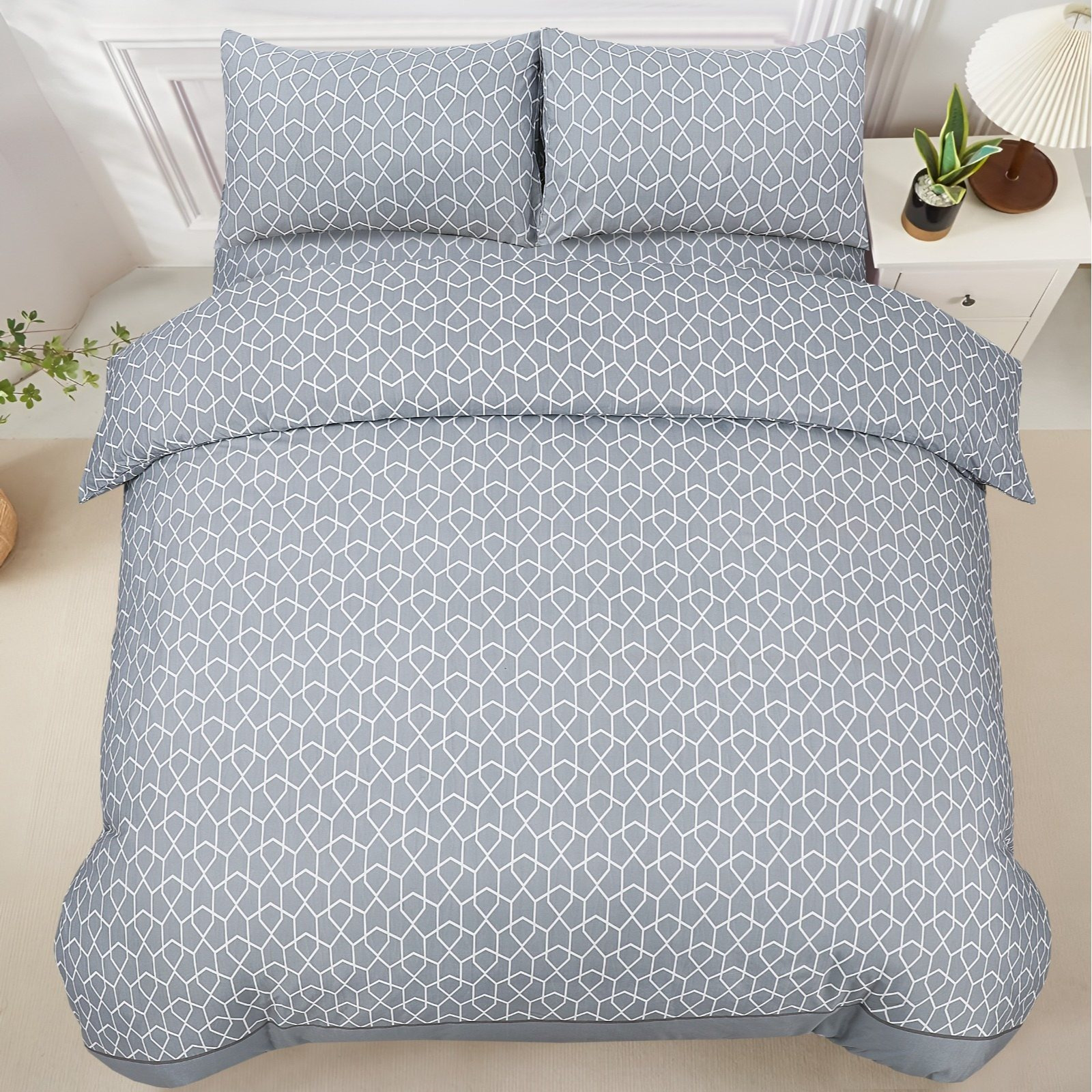 Adam Home 4pcs Printed MF Duvet Sets Complete Bed Set Unique Bedding Sets Printed Bed Set Microfiber Ultra Soft and Non-Allergenic Bedding Duvet Cover Set with Pillow cases