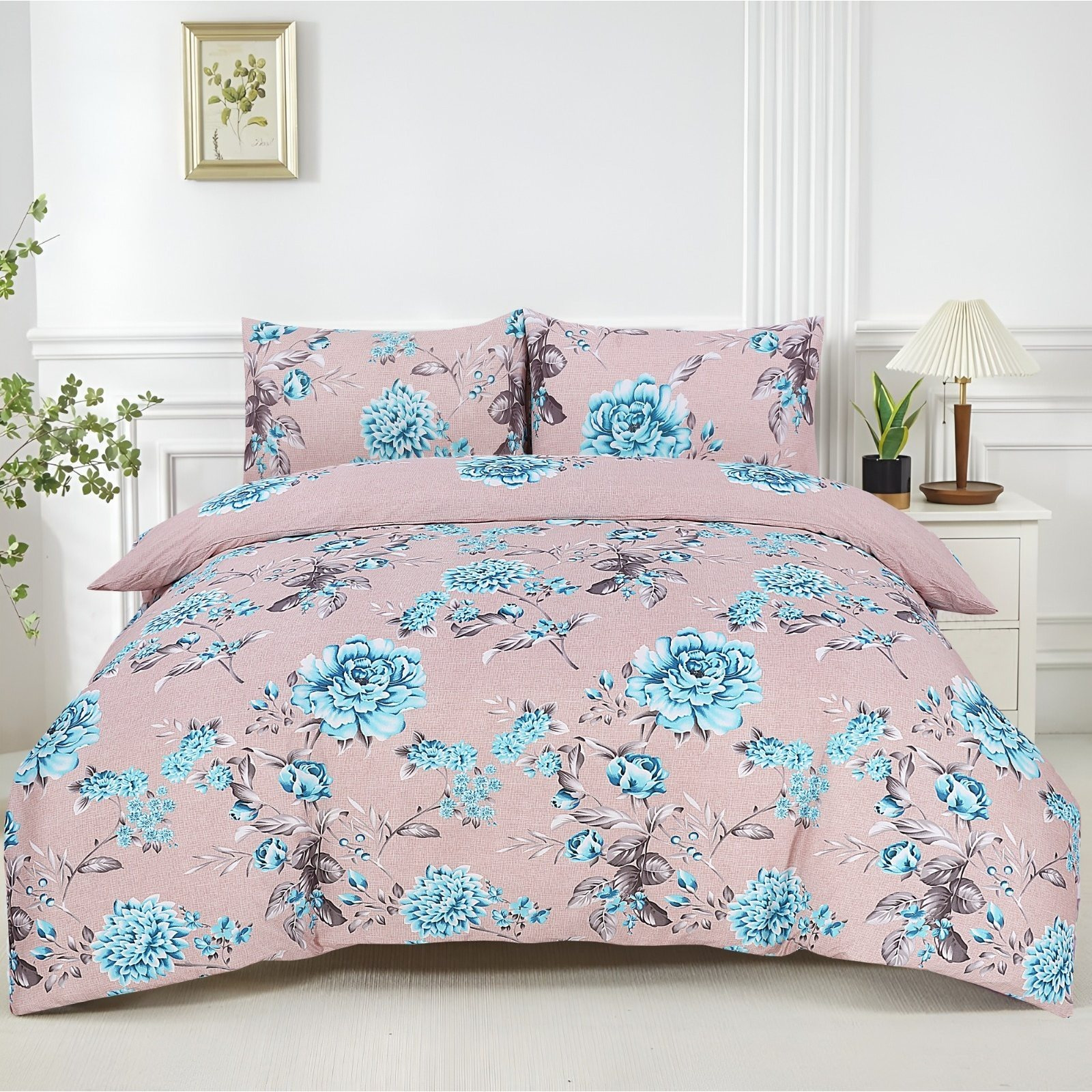 Adam Home 4pcs Printed MF Duvet Sets Complete Bed Set Unique Bedding Sets Printed Bed Set Microfiber Ultra Soft and Non-Allergenic Bedding Duvet Cover Set with Pillow cases