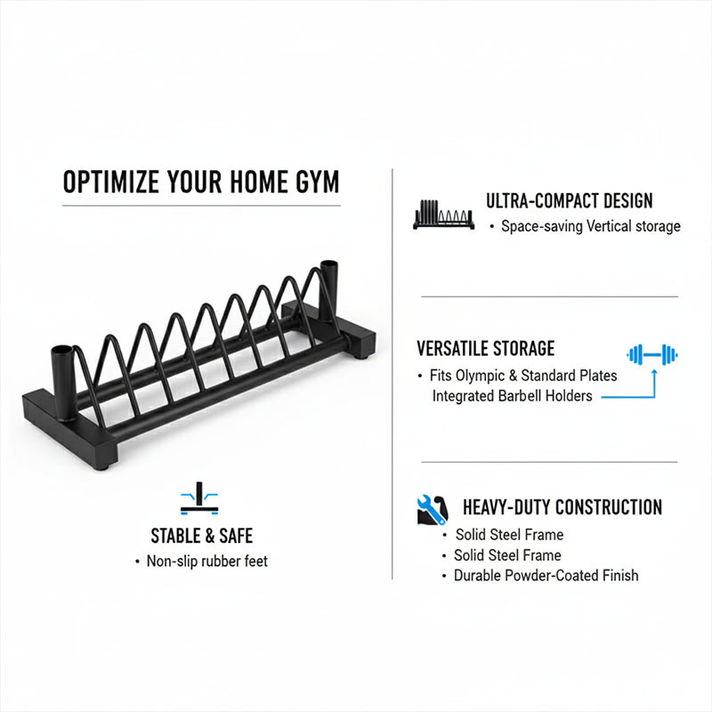 Standard Weight Plate Storage Rack with 45kg Cast Iron Plates & 5ft Barbell