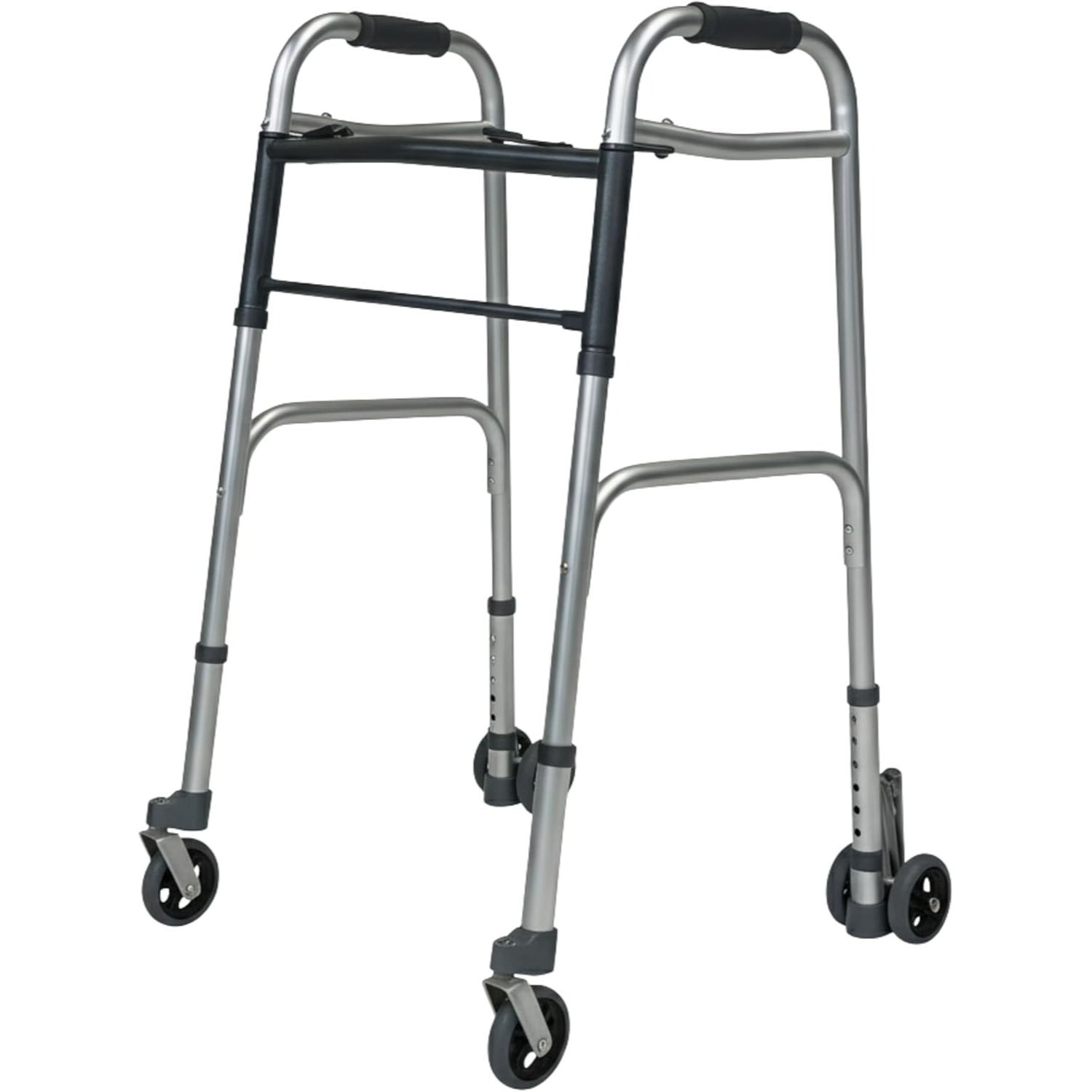 TEMU Lightweight Aluminum For Seniors - Medical Device - Foldable And Height-adjustable With 2 Swivel Wheels And 2 Twin Wheels With Pressure Brakes