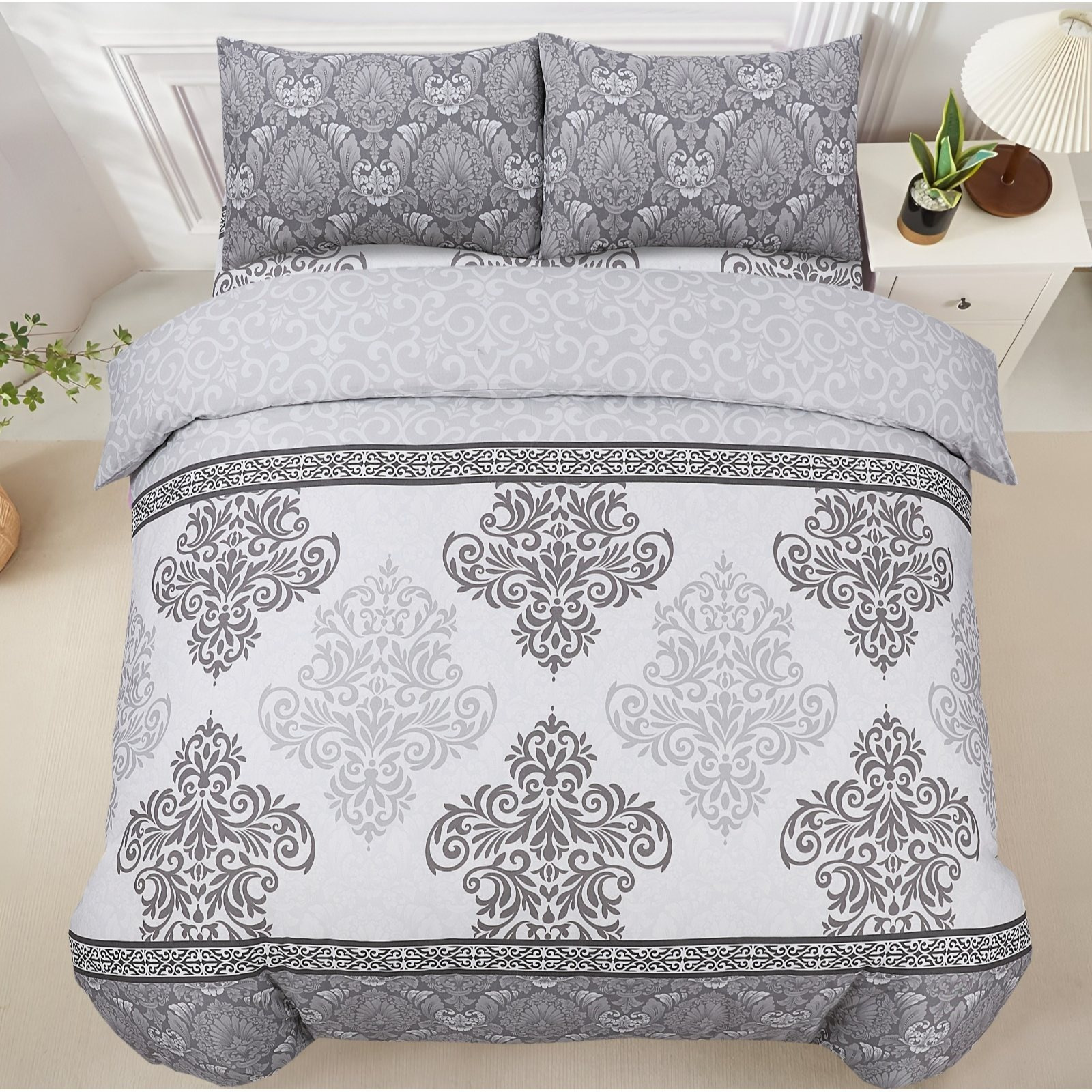 Adam Home 4pcs Printed MF Duvet Sets Complete Bed Set Unique Bedding Sets Printed Bed Set Microfiber Ultra Soft and Non-Allergenic Bedding Duvet Cover Set with Pillow cases