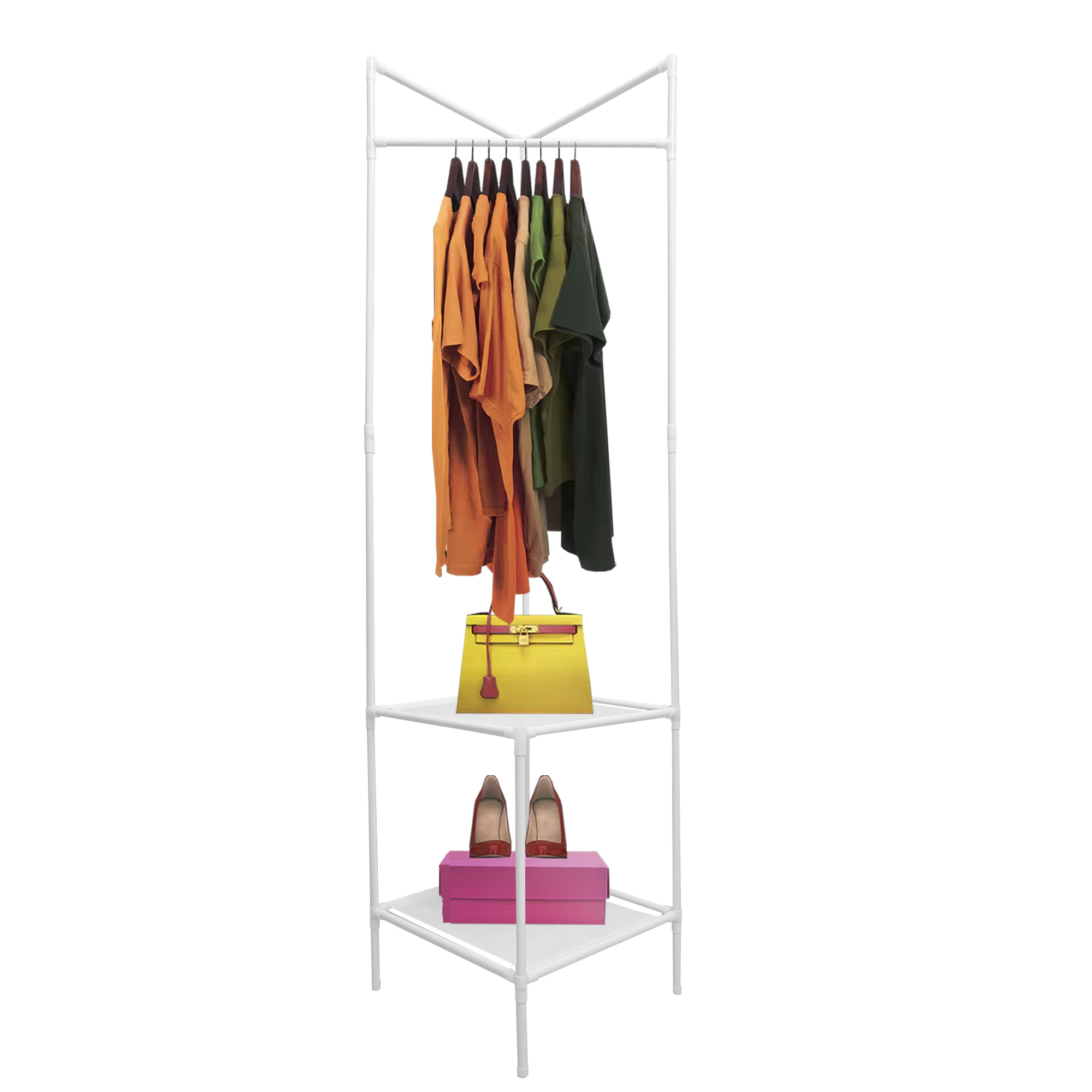 TEMU Perchero Esquinero de Metal 180x60x60 cm | Diseño Compacto con 2 y Estantes de Almacenaje | Ideal para Dormitorio, Baño, Recibidor, Oficina o |