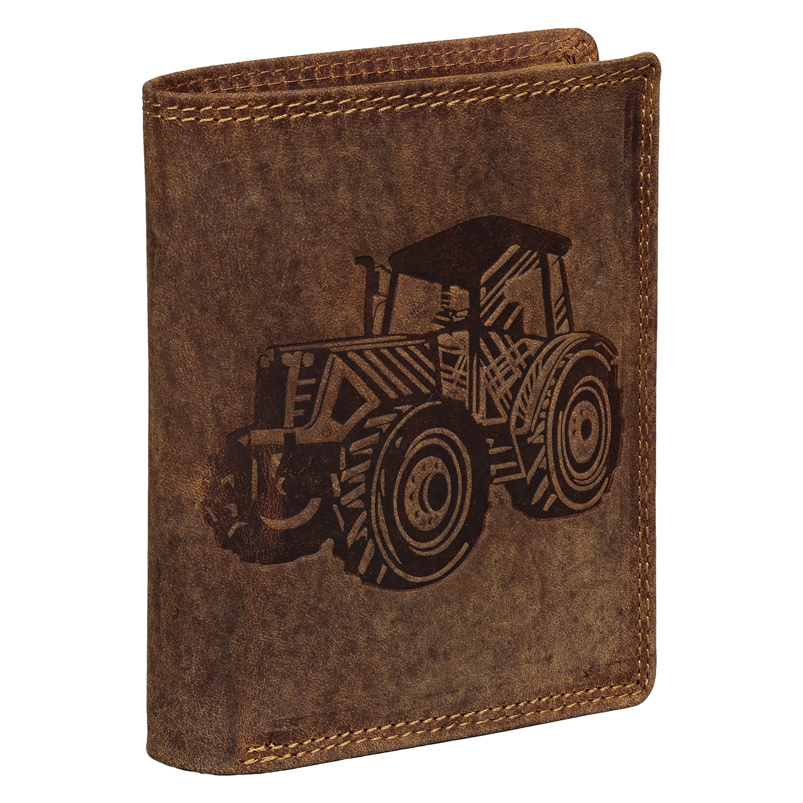 Rfid Buffalo Real Leather Men's Wallet With Embossed Motif Tan Vertical Format Tractor