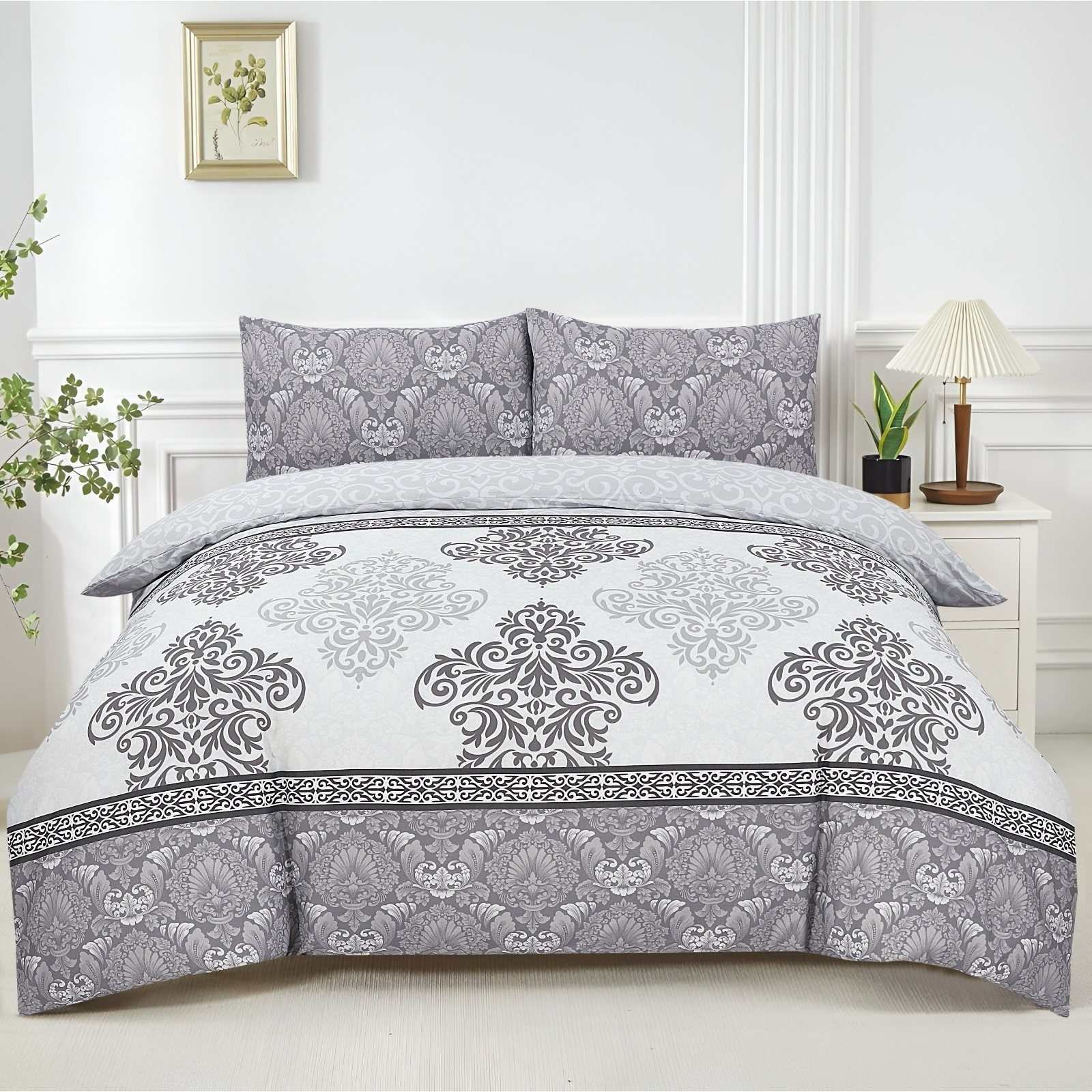 Adam Home 4pcs Printed MF Duvet Sets Complete Bed Set Unique Bedding Sets Printed Bed Set Microfiber Ultra Soft and Non-Allergenic Bedding Duvet Cover Set with Pillow cases