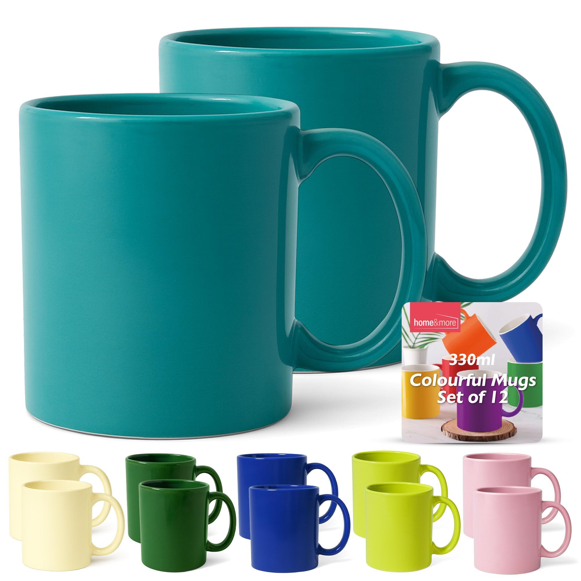 TEMU Set Of 12 Colourful Ceramic Mugs 330ml | Vibrant Mug Set | Durable Assorted Colour Cups For Hot Chocolate, Home, Office & Cafes | Bright Kitchen