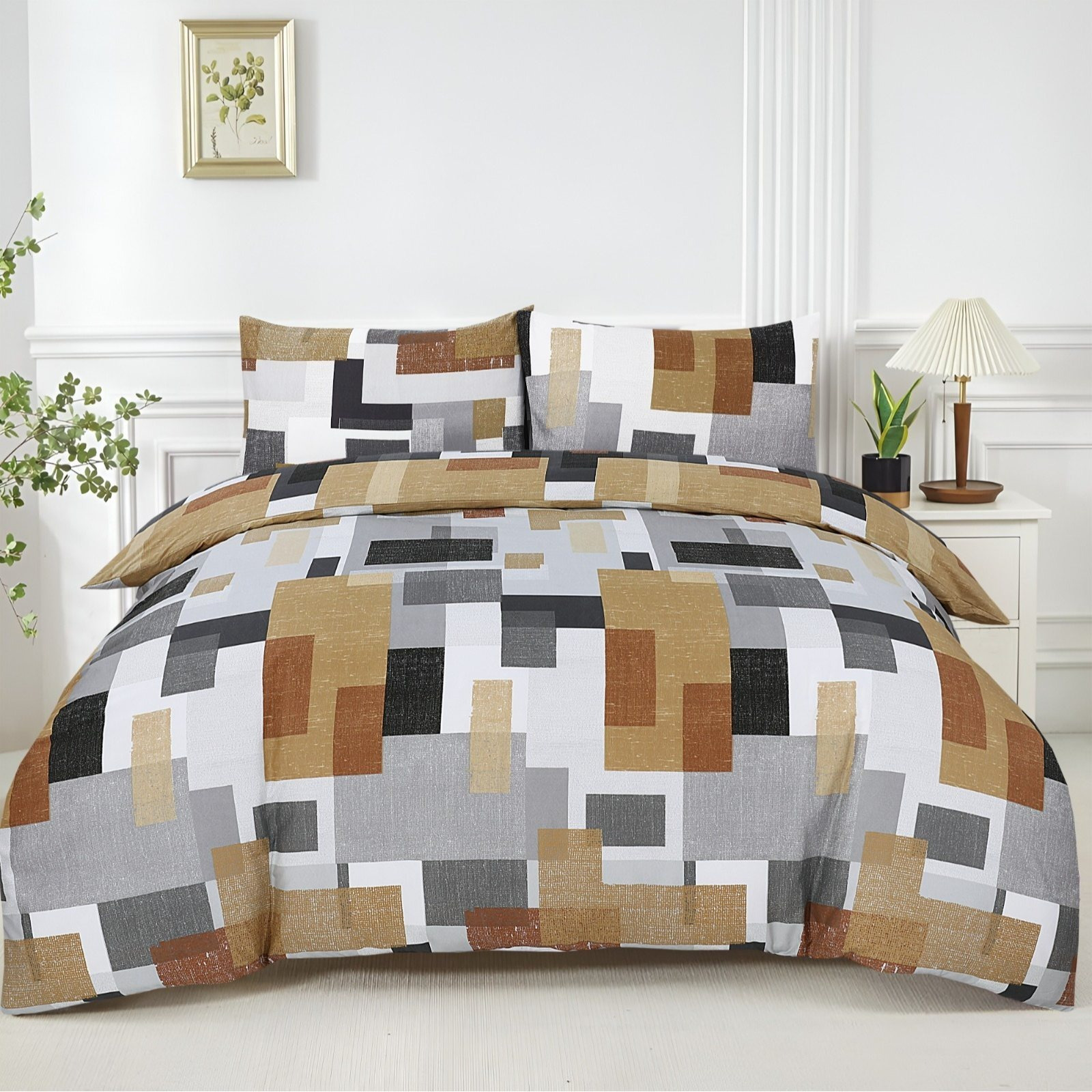 Adam Home 4pcs Printed MF Duvet Sets Complete Bed Set Unique Bedding Sets Printed Bed Set Microfiber Ultra Soft and Non-Allergenic Bedding Duvet Cover Set with Pillow cases