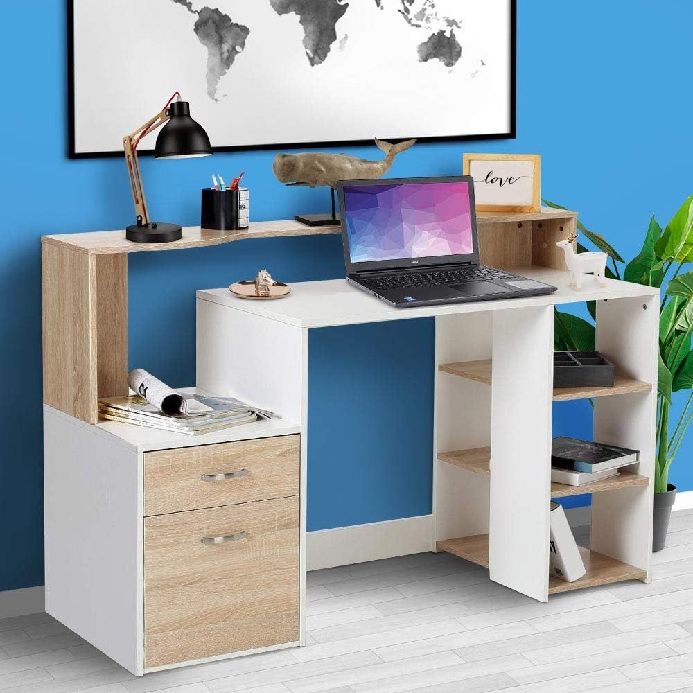 TEMU BAKAJI Scrivania con e Mobiletto portadocumenti Tavolo da Lavoro Porta Pc Computer in Legno Ingegnerizzato antigraffio Arredamento per Casa e