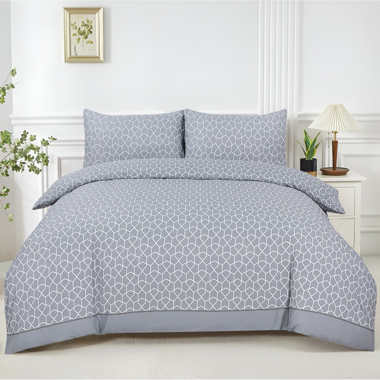 Adam Home 4pcs Printed MF Duvet Sets Complete Bed Set Unique Bedding Sets Printed Bed Set Microfiber Ultra Soft and Non-Allergenic Bedding Duvet Cover Set with Pillow cases