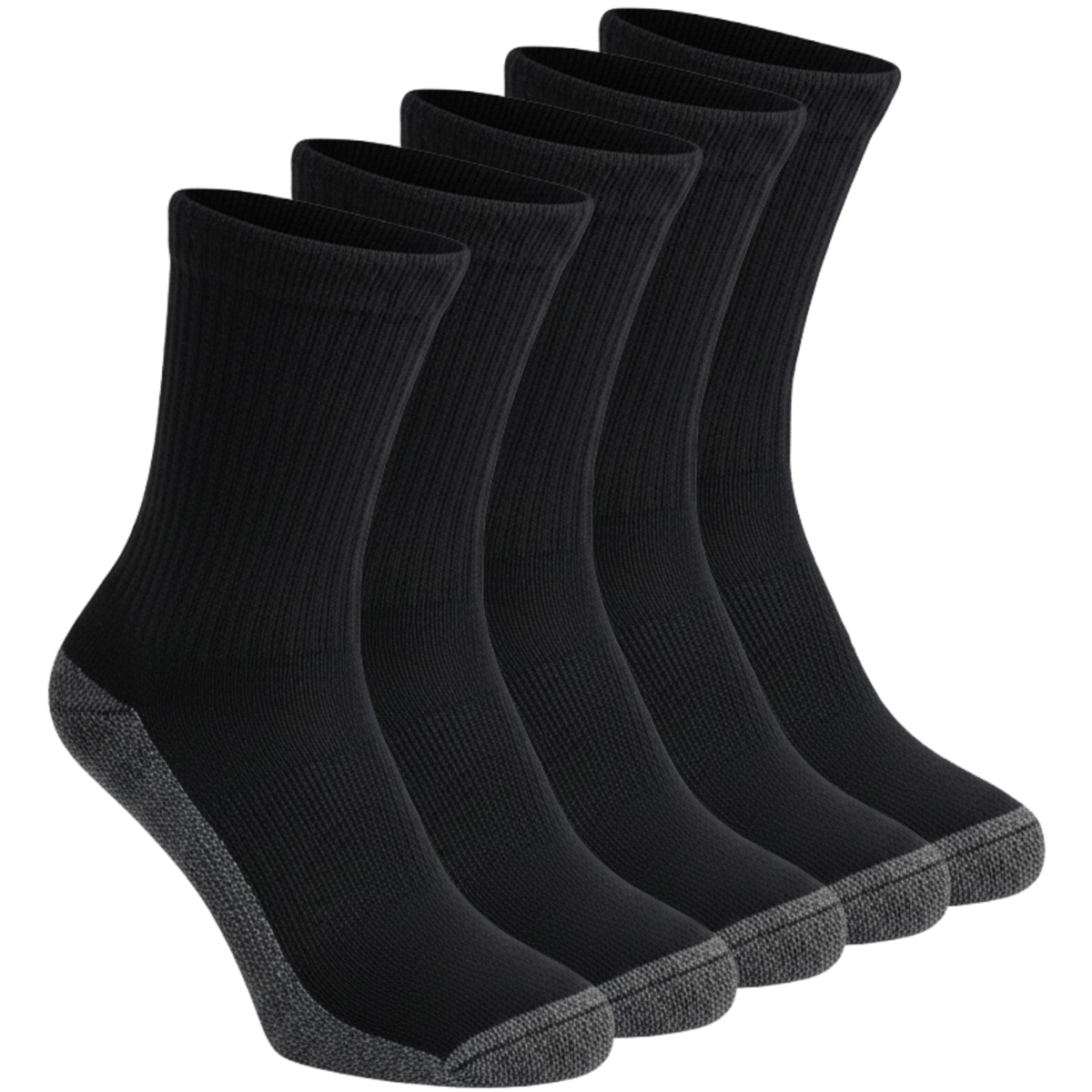 TEMU 5 Pairs Mens Heavy Duty Work Socks Crew Length Black Reinforced Toe And Heel Cushioned Sole Socks 6-11