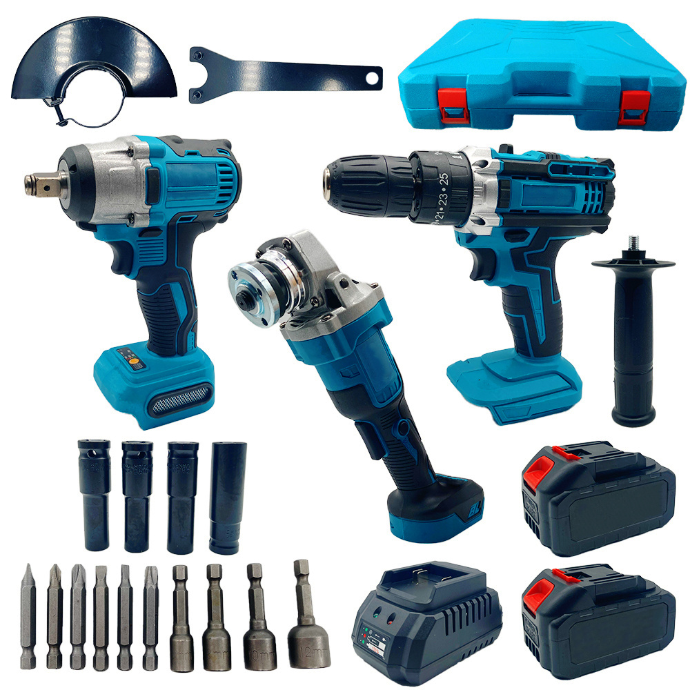 TEMU Kit Attrezzi Professionali con Valigetta Trapano Avvitatore Smerigliatrice Angolare e Trapano a Impulsi 2 Batterie 14 Punte