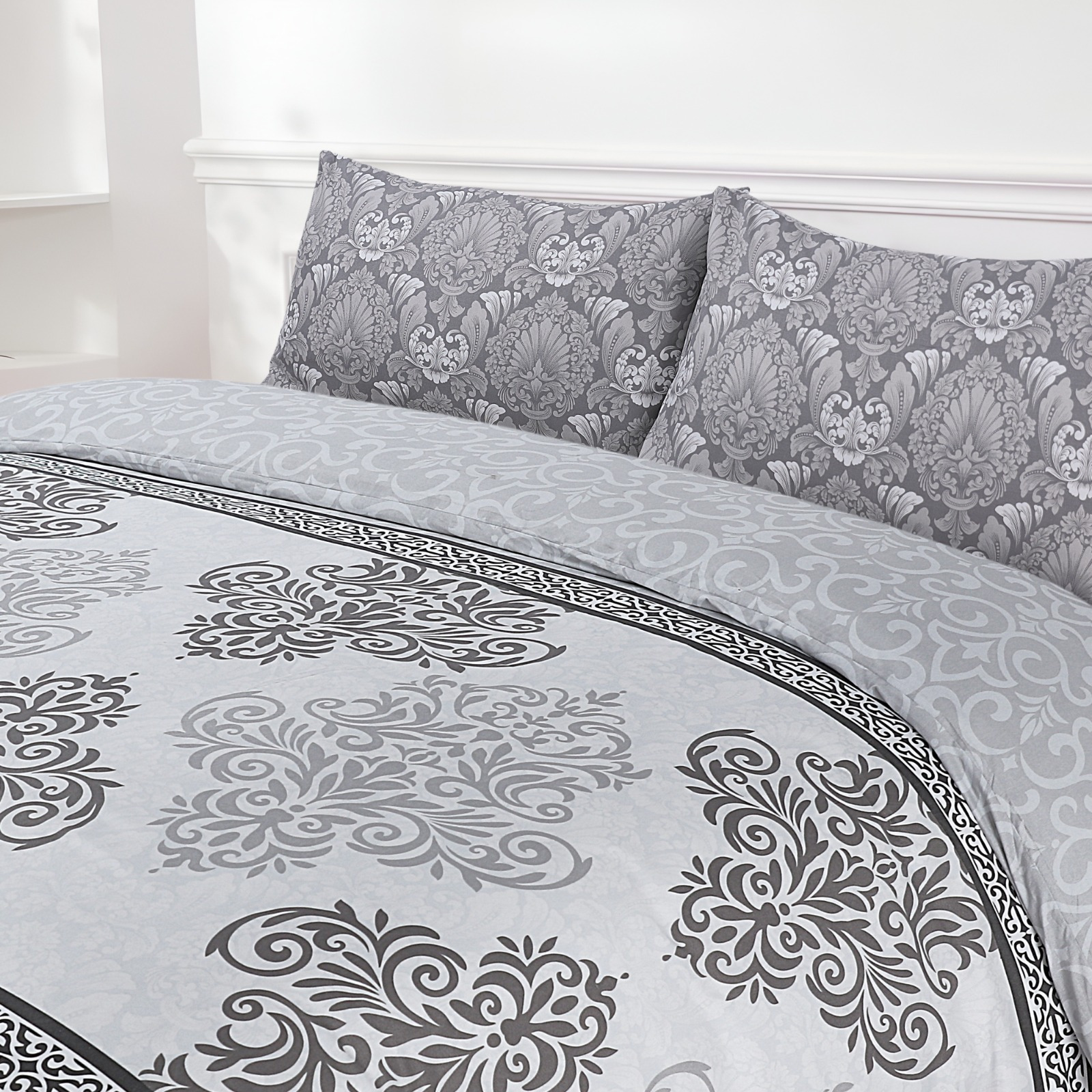 Adam Home 4pcs Printed MF Duvet Sets Complete Bed Set Unique Bedding Sets Printed Bed Set Microfiber Ultra Soft and Non-Allergenic Bedding Duvet Cover Set with Pillow cases