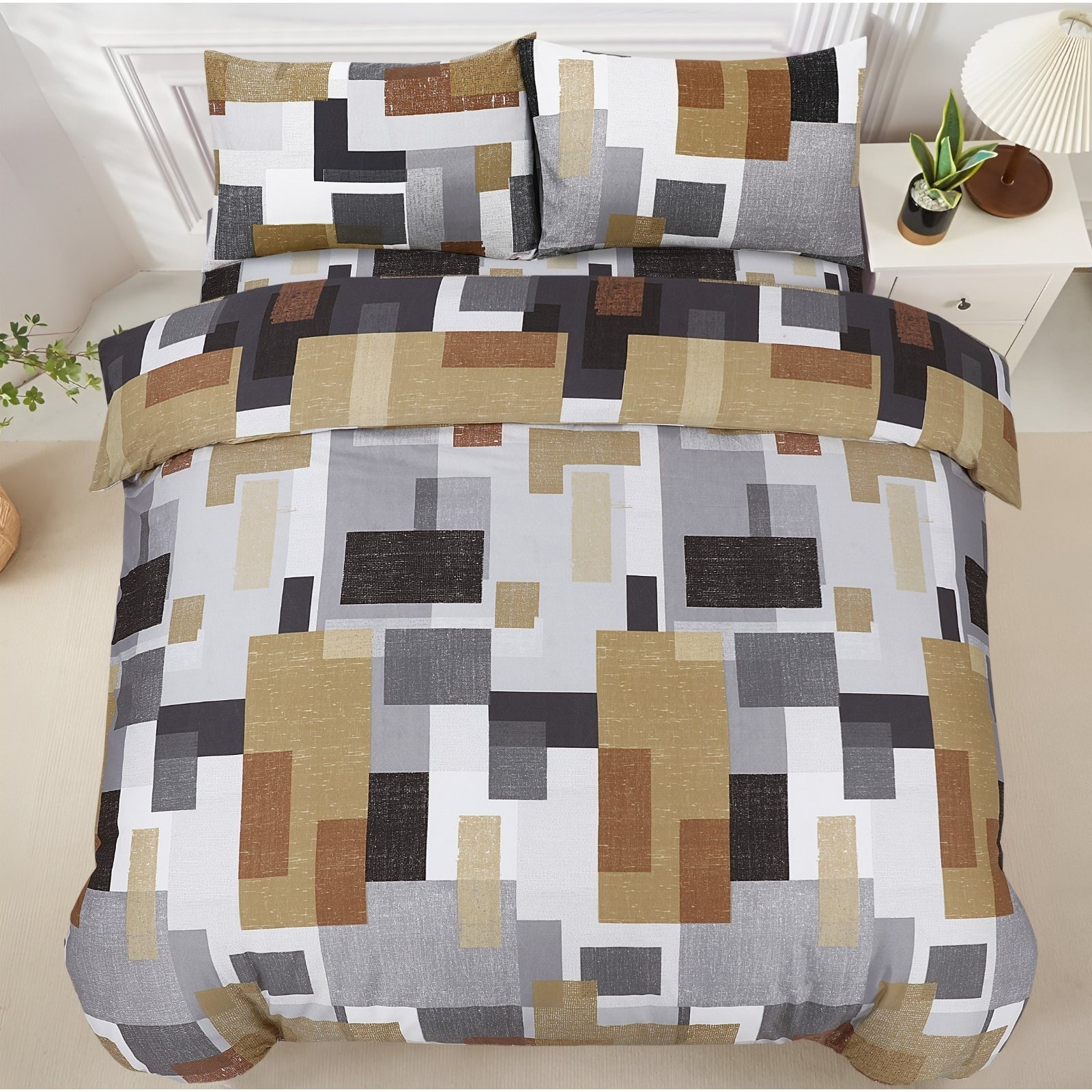 Adam Home 4pcs Printed MF Duvet Sets Complete Bed Set Unique Bedding Sets Printed Bed Set Microfiber Ultra Soft and Non-Allergenic Bedding Duvet Cover Set with Pillow cases