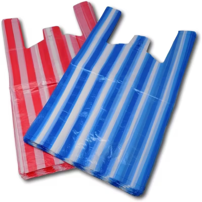 TEMU [plastic Bags] 100pcs Large Candy Stripe Bags | Disposable Grocery Shopping Bags - Food Takeout Packaging Bags For Stores, Restaurants And