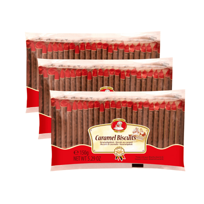 Image of Mathéo Caramel Biscuits Patisserie – 3 X 150 G – Crispy Caramel In Individual Packs – Fine Biscuits (3 X 25 X 6 G)