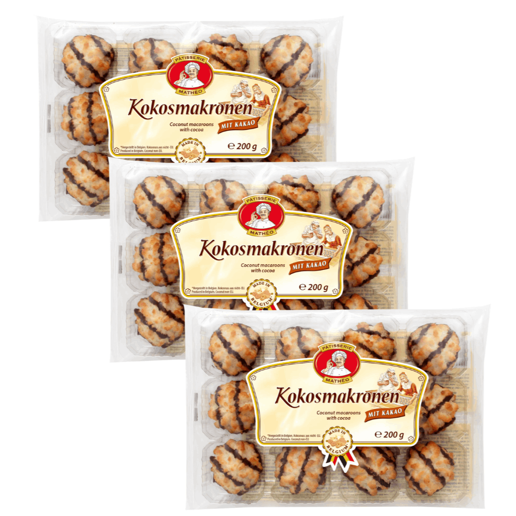 Image of Patisserie Mathéo Cocoa Coconut Macaroons 200g – Juicy Coconut Pastry With Fine Cocoa Glaze – Mini Coconut Macaroons, 12 Pieces Per Pack