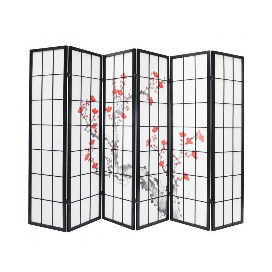 TEMU Paravent japonais en bois et papier de riz, motif de 6 panneaux, Coloris Blanc : Hauteur 176 cm x Longueur 264 cm x 2 cm