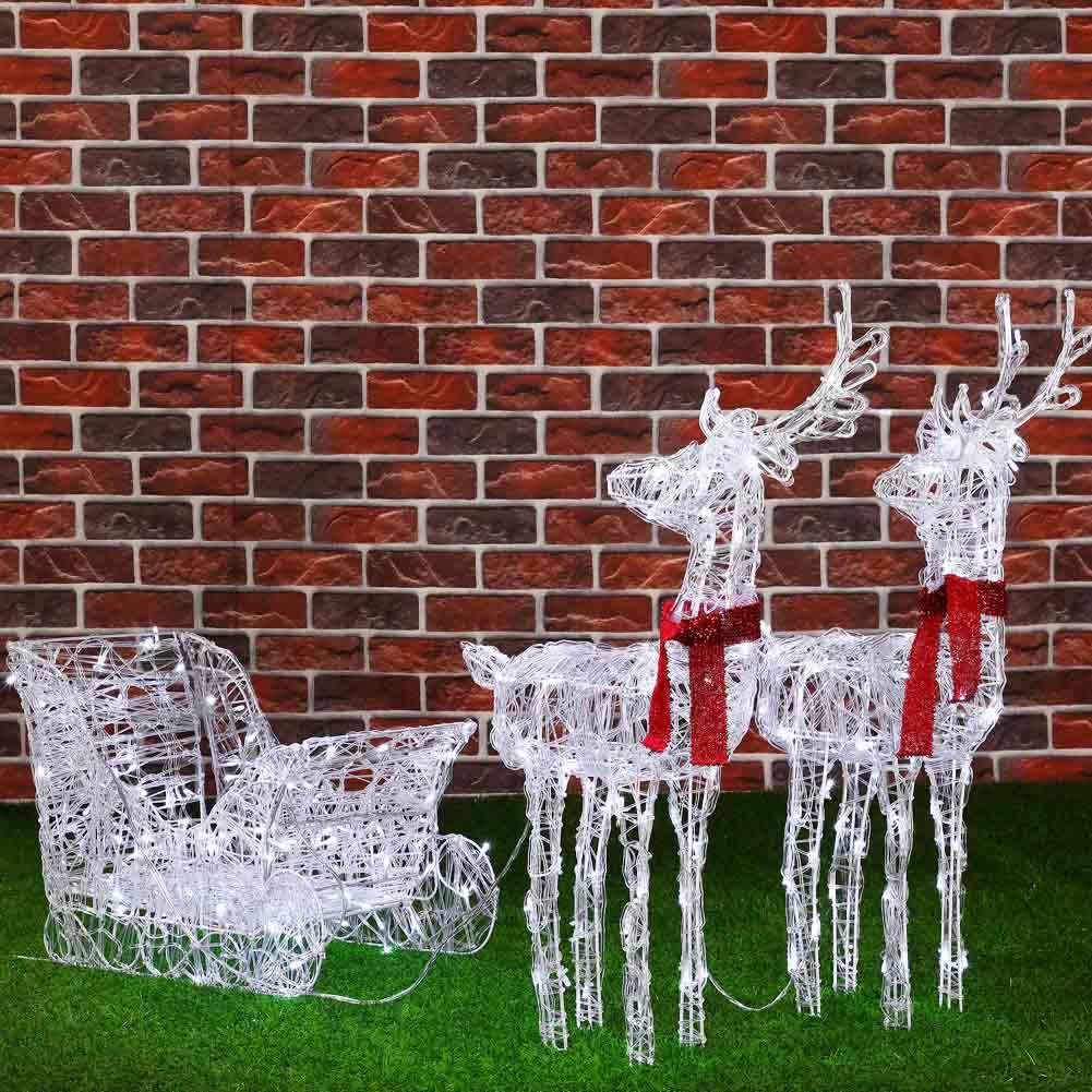 TEMU Bakaji 3d Illuminated Christmas Sleigh And Reindeer Set With 240 Led Lights, Battery-powered Outdoor Garden Christmas Cart, 7 Lighting Effects,