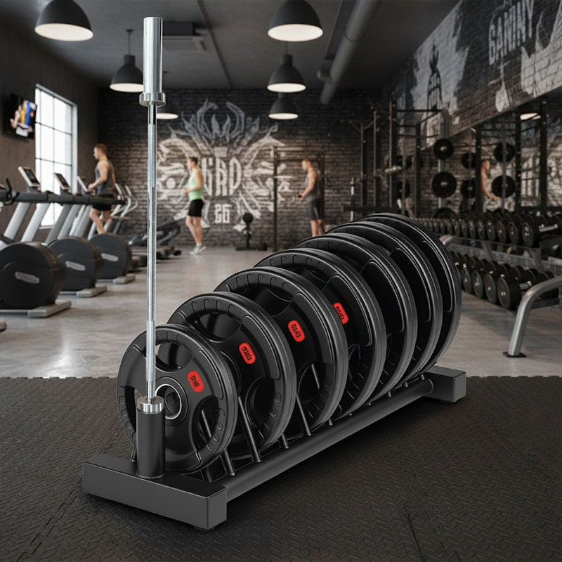 Standard Weight Plate Storage Rack with 45kg Cast Iron Plates & 5ft Barbell