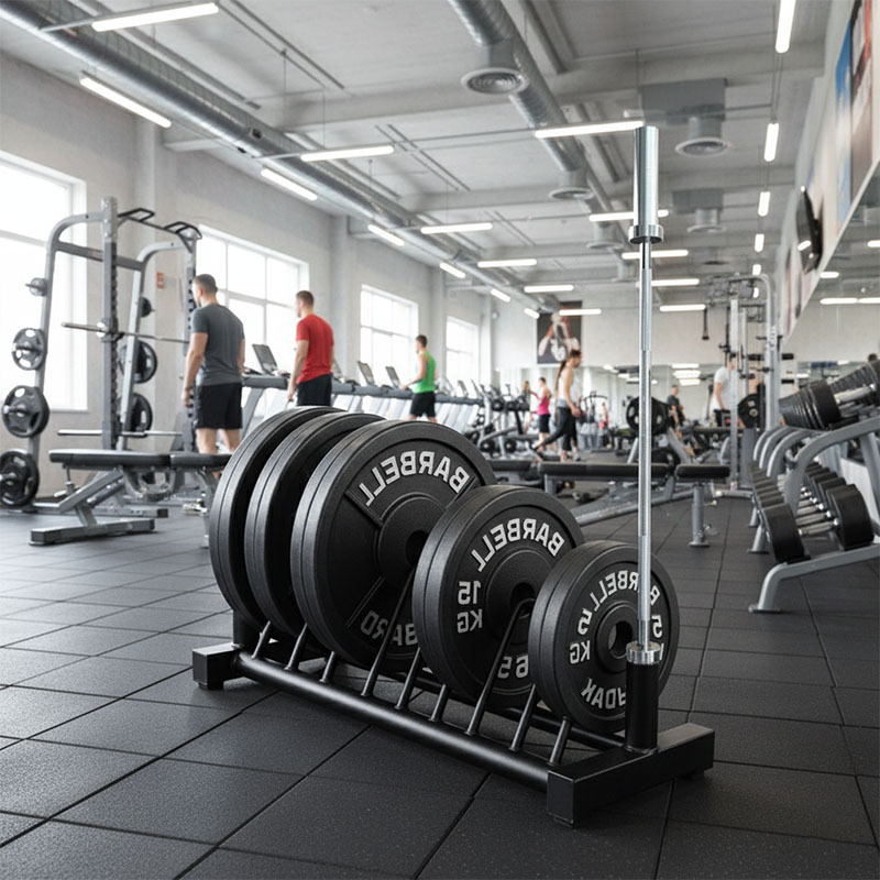 Standard Weight Plate Storage Rack with 45kg Cast Iron Plates & 5ft Barbell