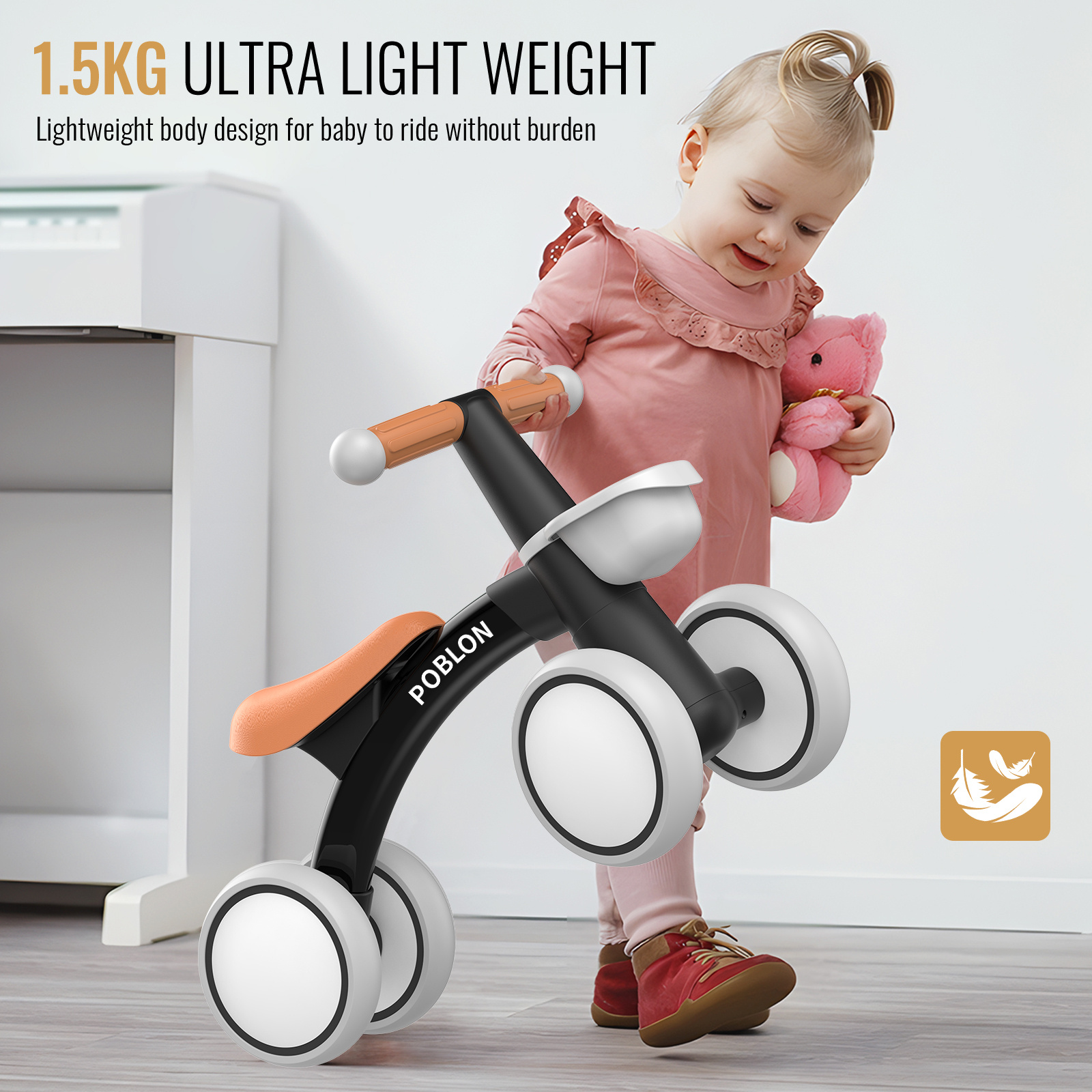 Kinderen Vierwielige Lichtgewicht Loopfiets, Baby Loopfiets met Mandje, Binnen/Buiten Baby Walker, 135° Extreme Stuurontwerp Voorkomt Zijwaarts Omvallen, Geschikt voor Jongens en Meisjes, Ideaal Verjaardagscadeau, Perfect voor Binnen/Buiten Spelen en Evenwichtstraining, Beschikbaar in Groen/Roze/Zwart/Blauw