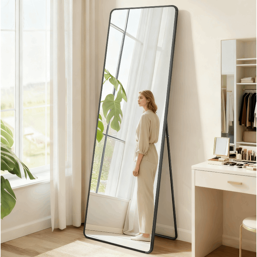 E-shop Ganzkörperspiegel 159x49.5cm ,Standspiegel mit Alurahmen & Sicherheitsglas, Spiegel für Yoga,Für Flur, Schlafzimmer, Wohnzimmer , Stilvoll &