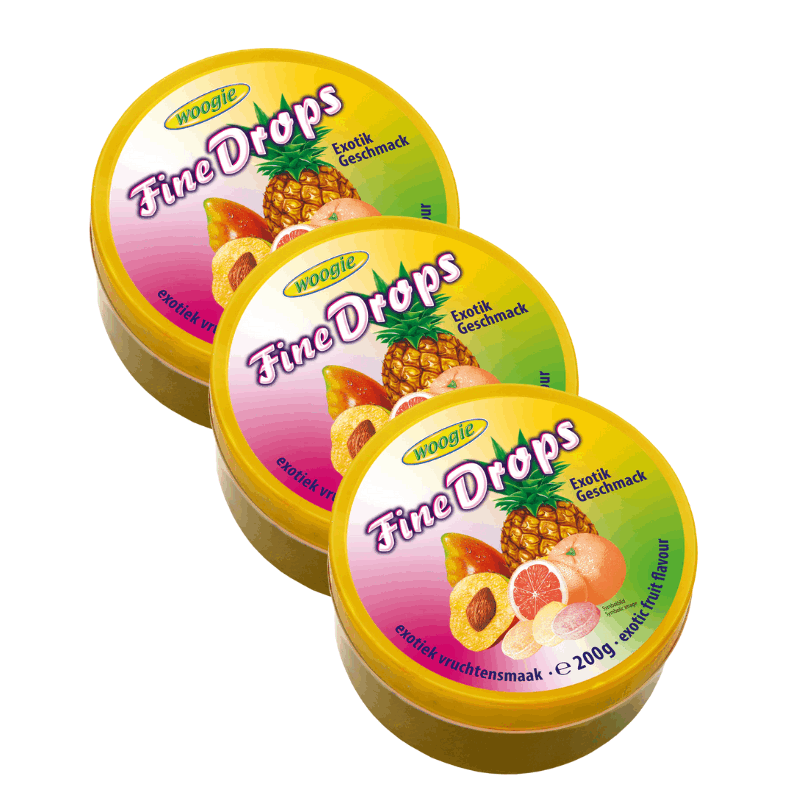 Woogie Fine Drops Exotic Candies – 3 × 200 G | Fruity Candies With Exotic Flavors